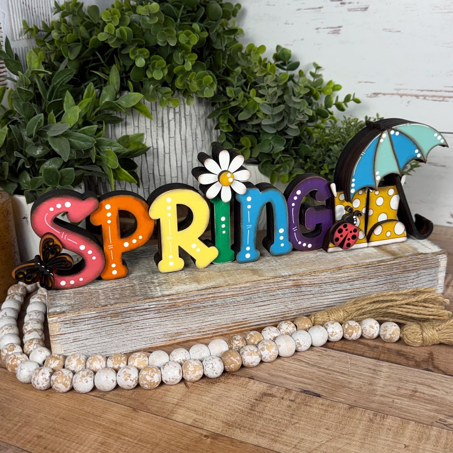 Spring Wooden Shelf Sitter – Hand-Painted Layered Spring Decor