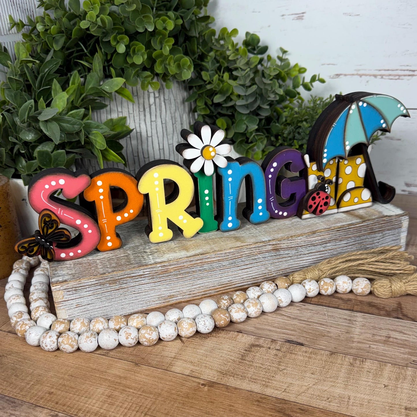 Spring Wooden Shelf Sitter – Hand-Painted Layered Spring Decor