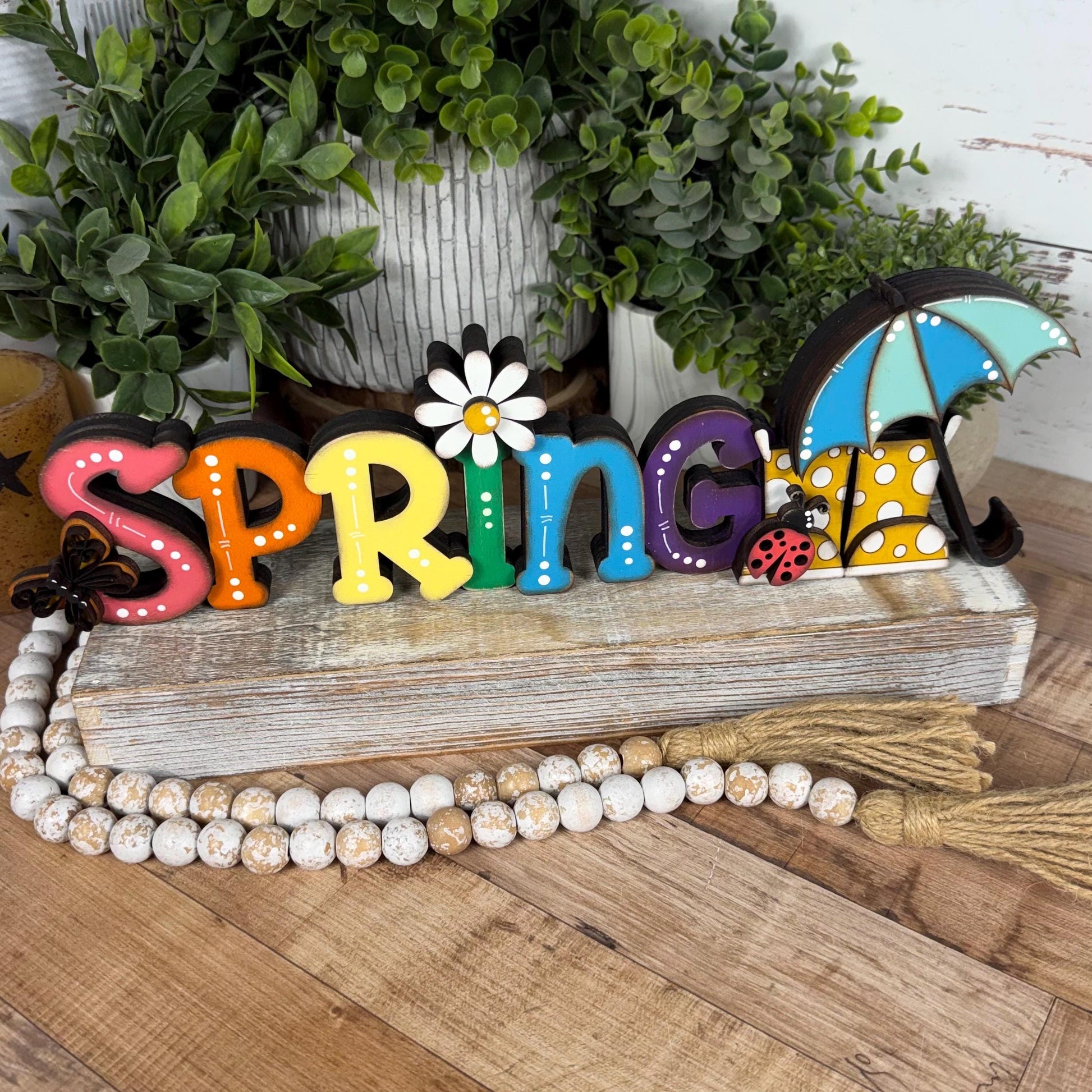 Spring Wooden Shelf Sitter – Hand-Painted Layered Spring Decor