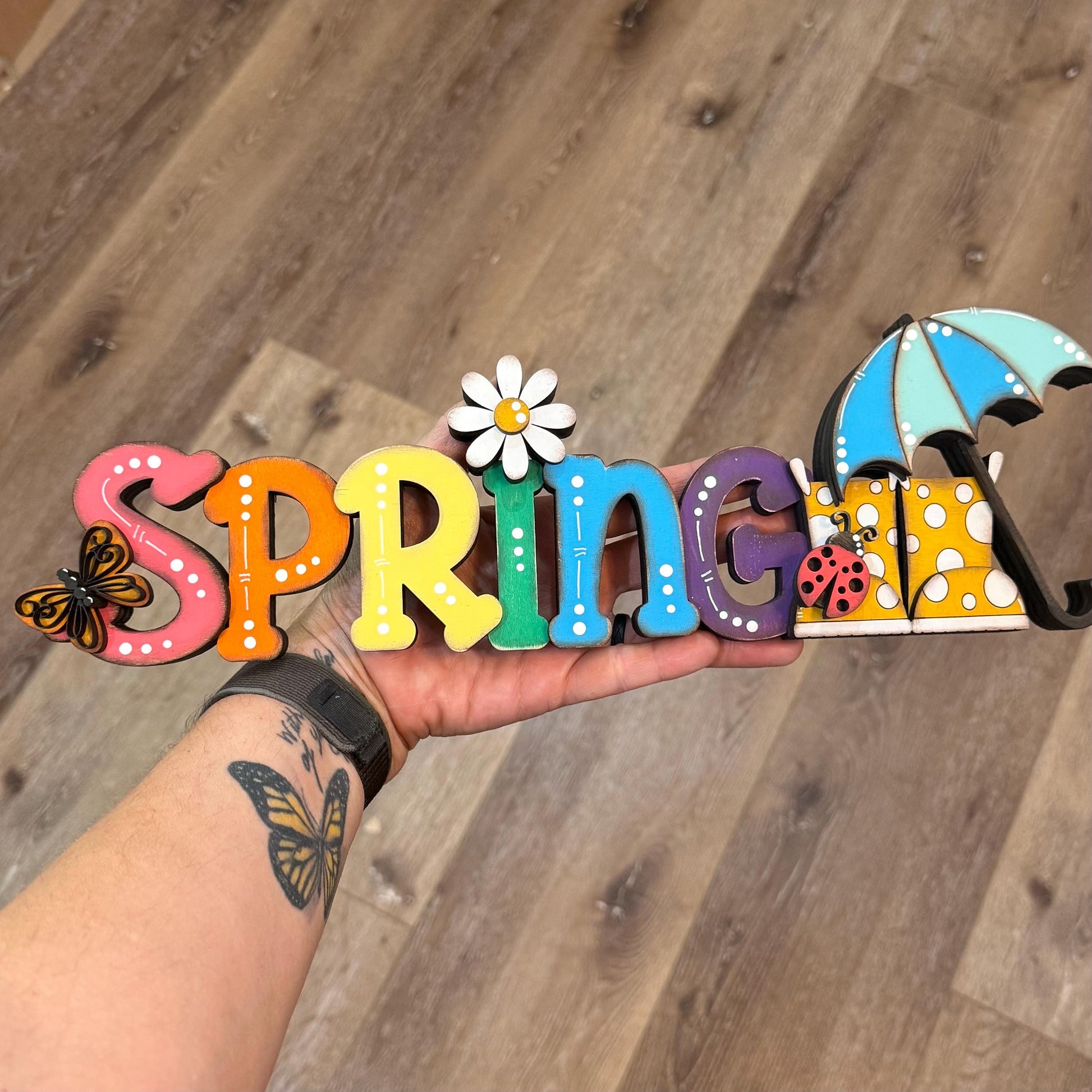 Spring Wooden Shelf Sitter – Hand-Painted Layered Spring Decor