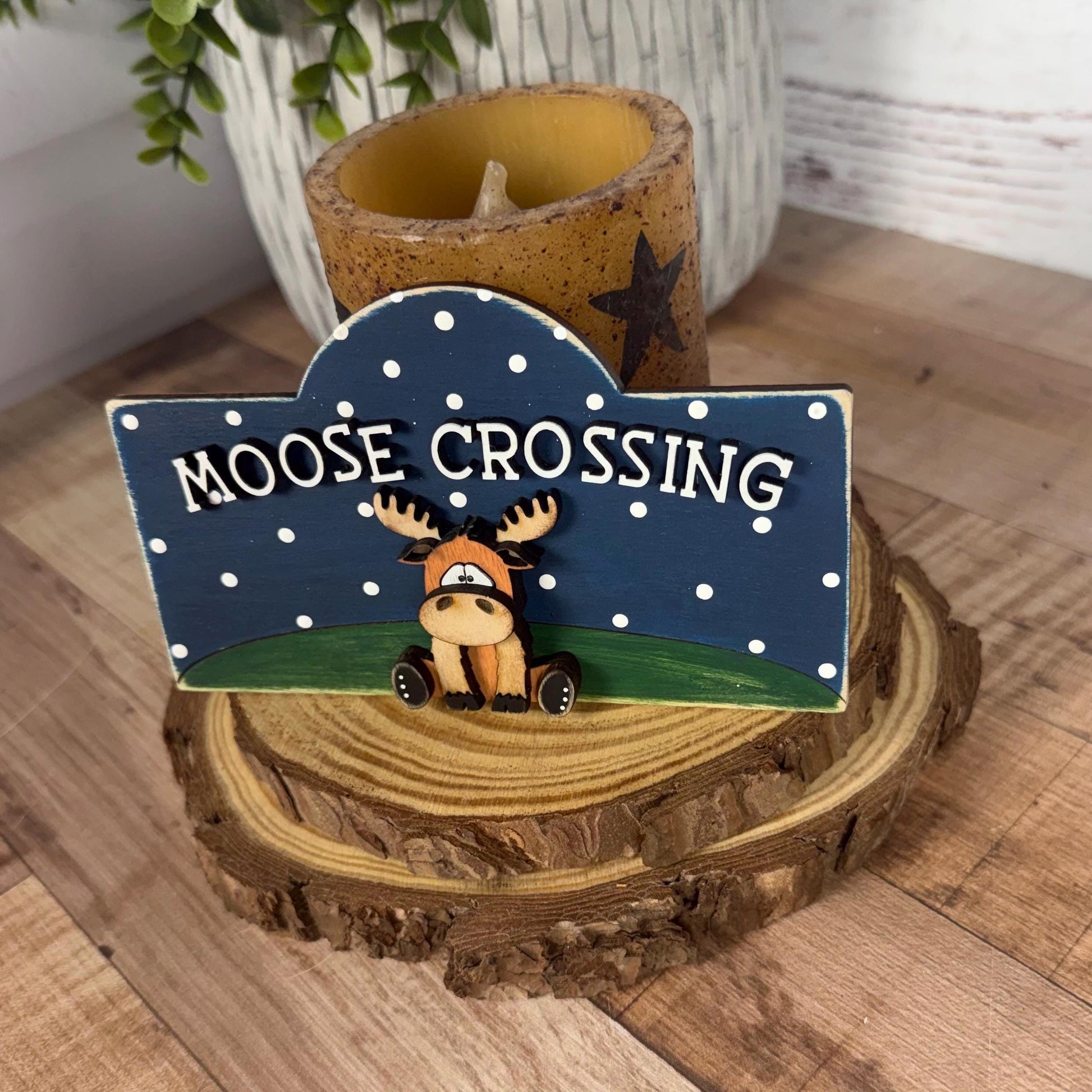 Rustic Moose Crossing Mini Table Sign Insert: Woodland Tiered Tray Decor