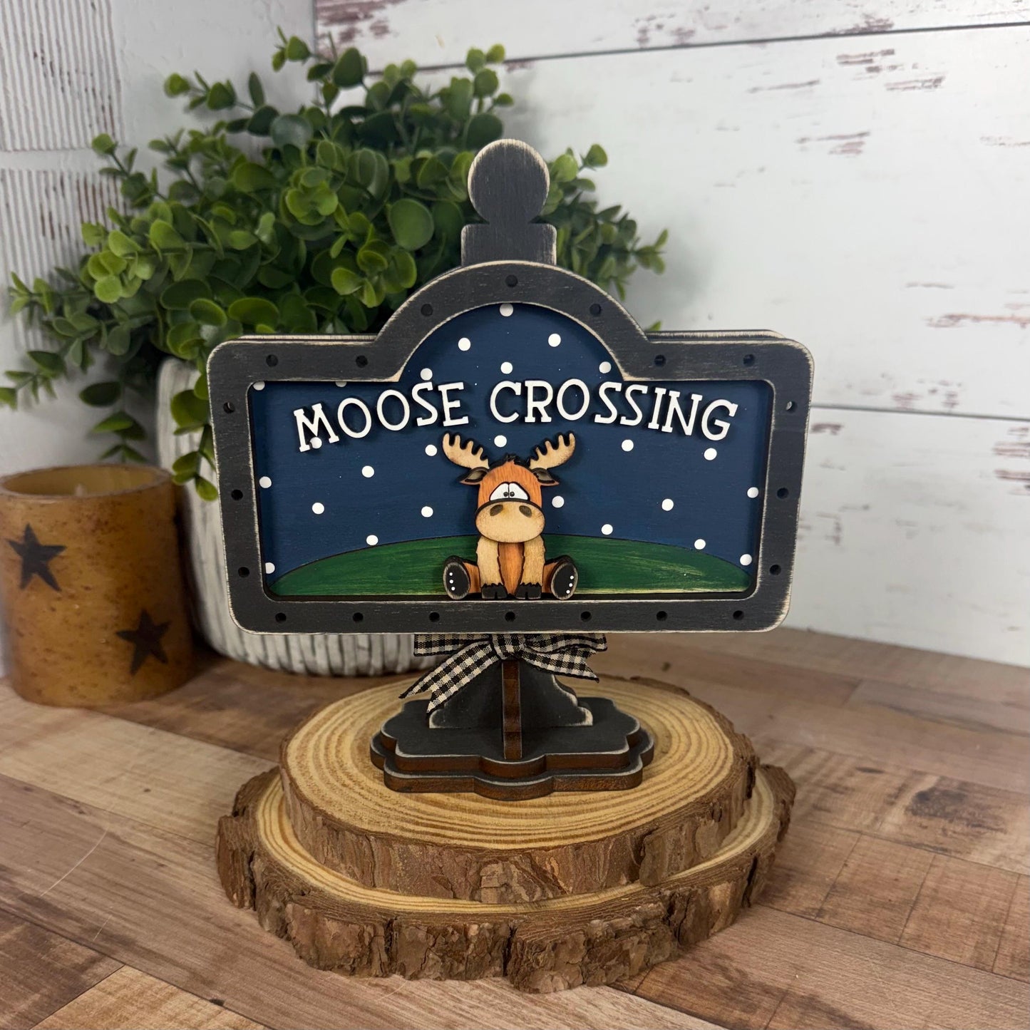 Rustic Moose Crossing Mini Table Sign Insert: Woodland Tiered Tray Decor