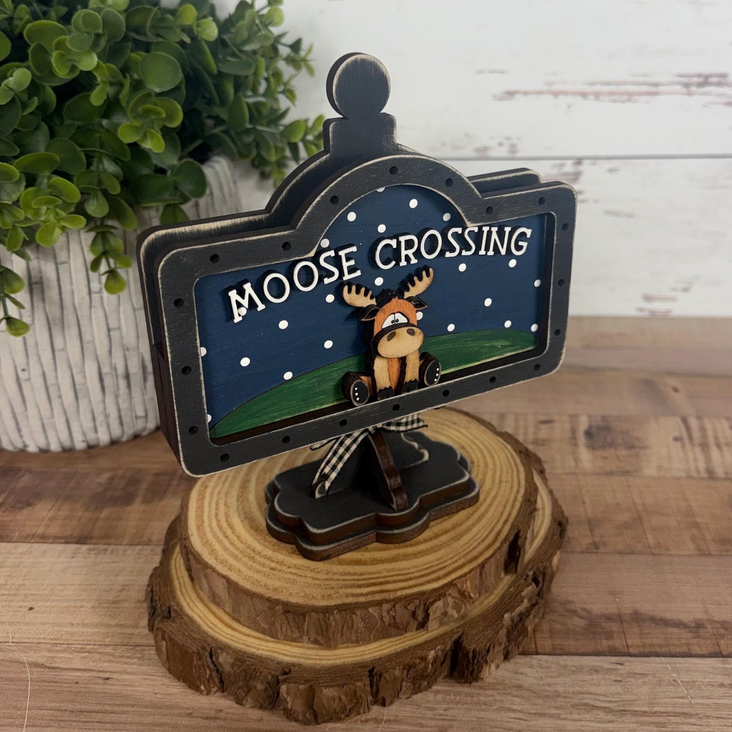 Rustic Moose Crossing Mini Table Sign Insert: Woodland Tiered Tray Decor
