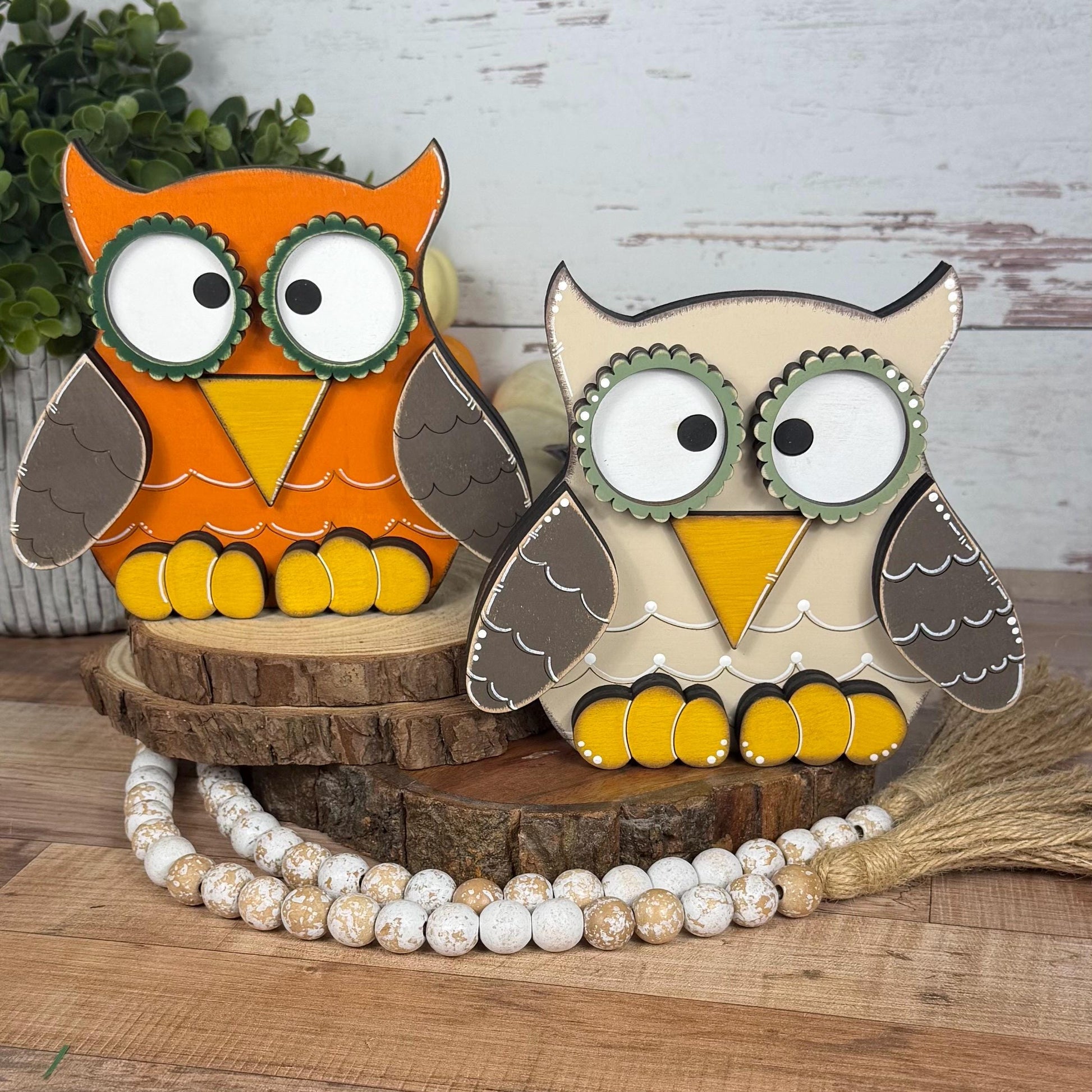 Handcrafted Wooden Owl Shelf Sitter | Hand Painted Distressed Farmhouse Decor