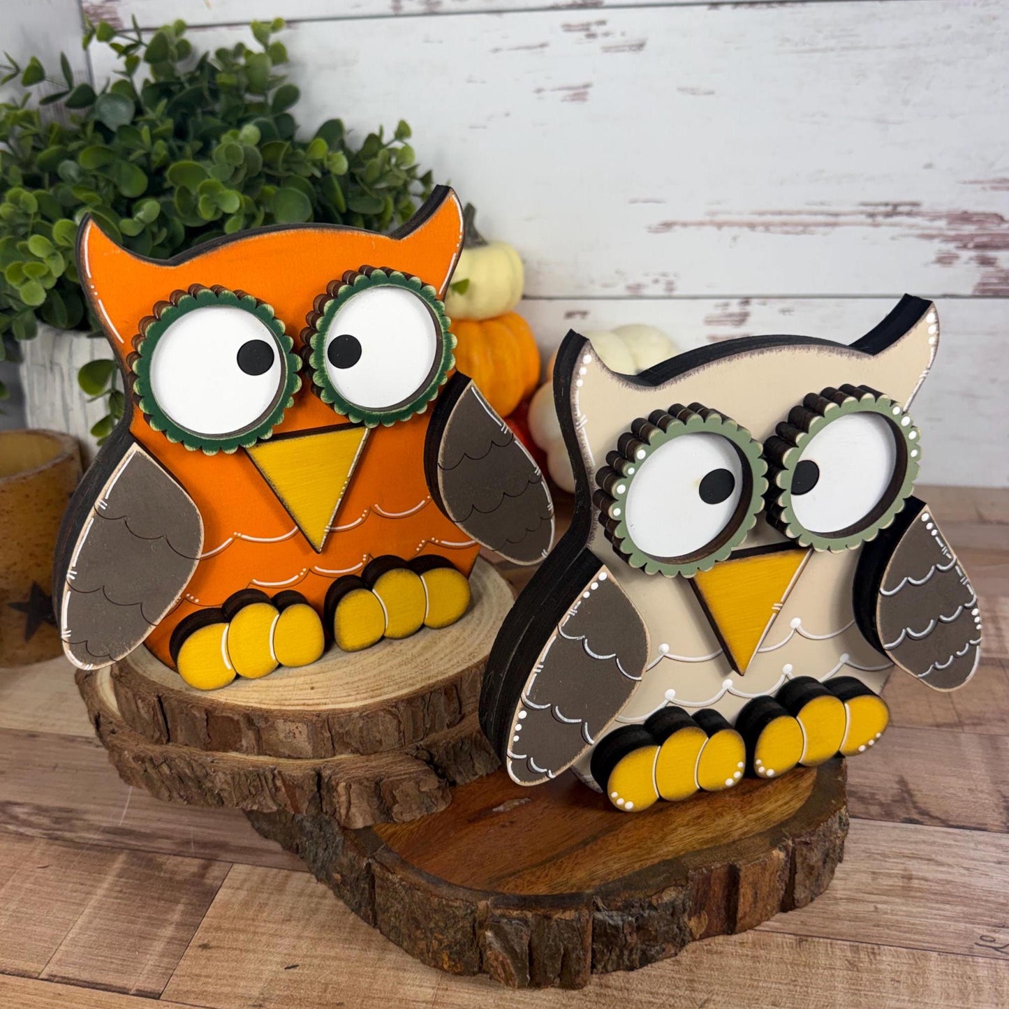Handcrafted Wooden Owl Shelf Sitter | Hand Painted Distressed Farmhouse Decor