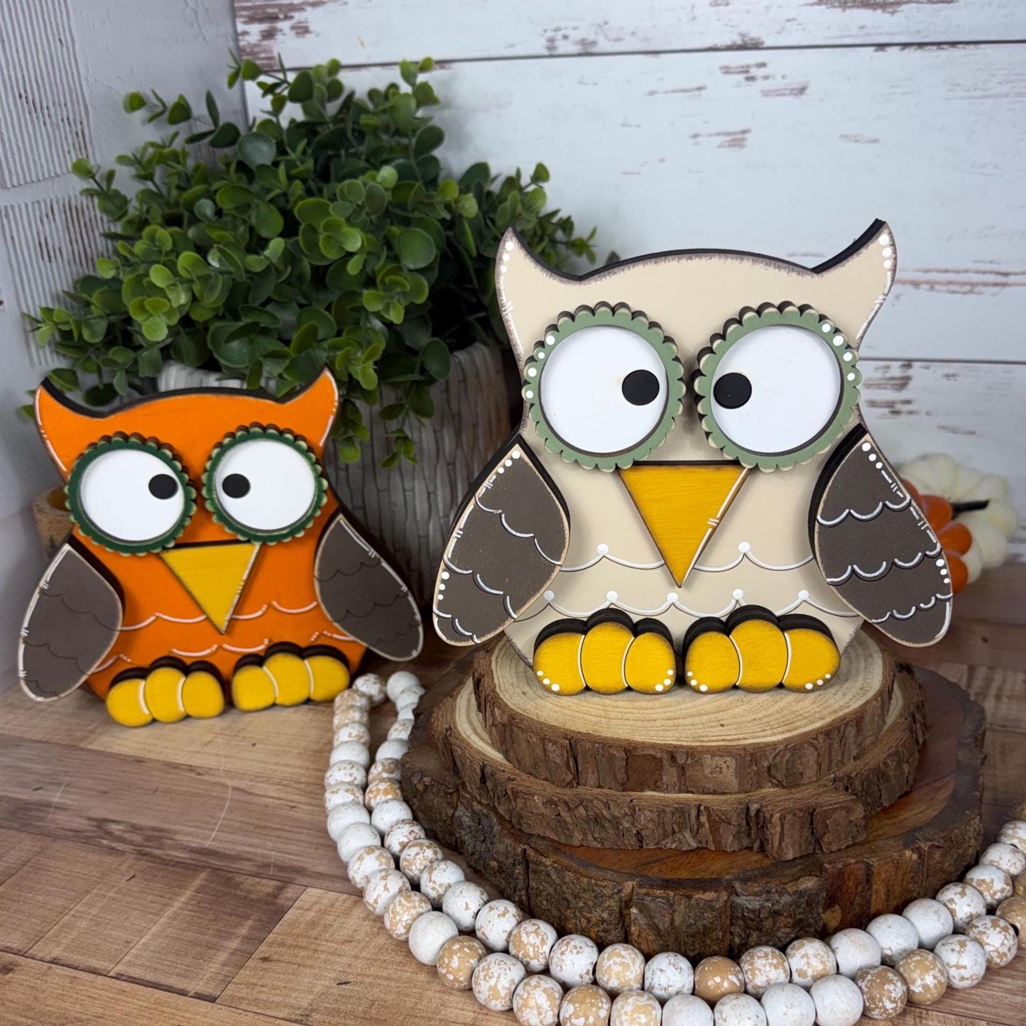 Handcrafted Wooden Owl Shelf Sitter | Hand Painted Distressed Farmhouse Decor