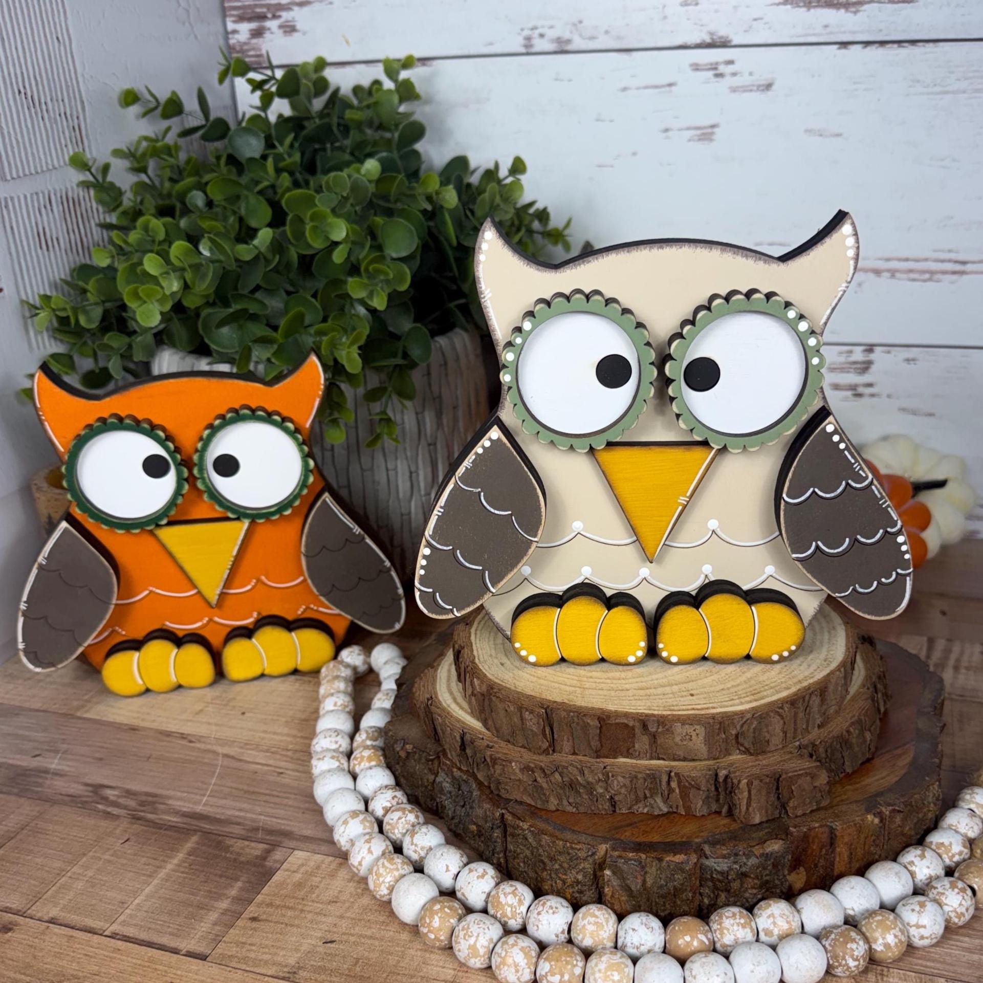 Handcrafted Wooden Owl Shelf Sitter | Hand Painted Distressed Farmhouse Decor