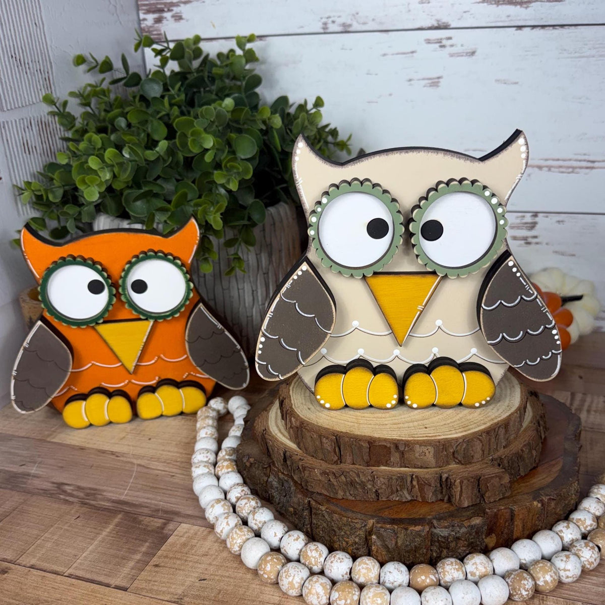 Handcrafted Wooden Owl Shelf Sitter | Hand Painted Distressed Farmhouse Decor