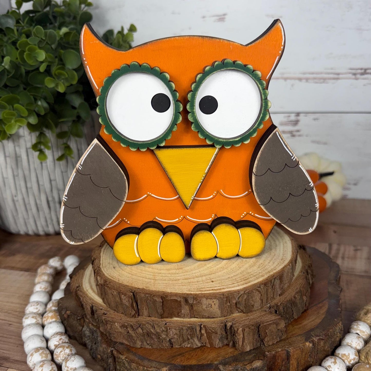 Handcrafted Wooden Owl Shelf Sitter | Hand Painted Distressed Farmhouse Decor