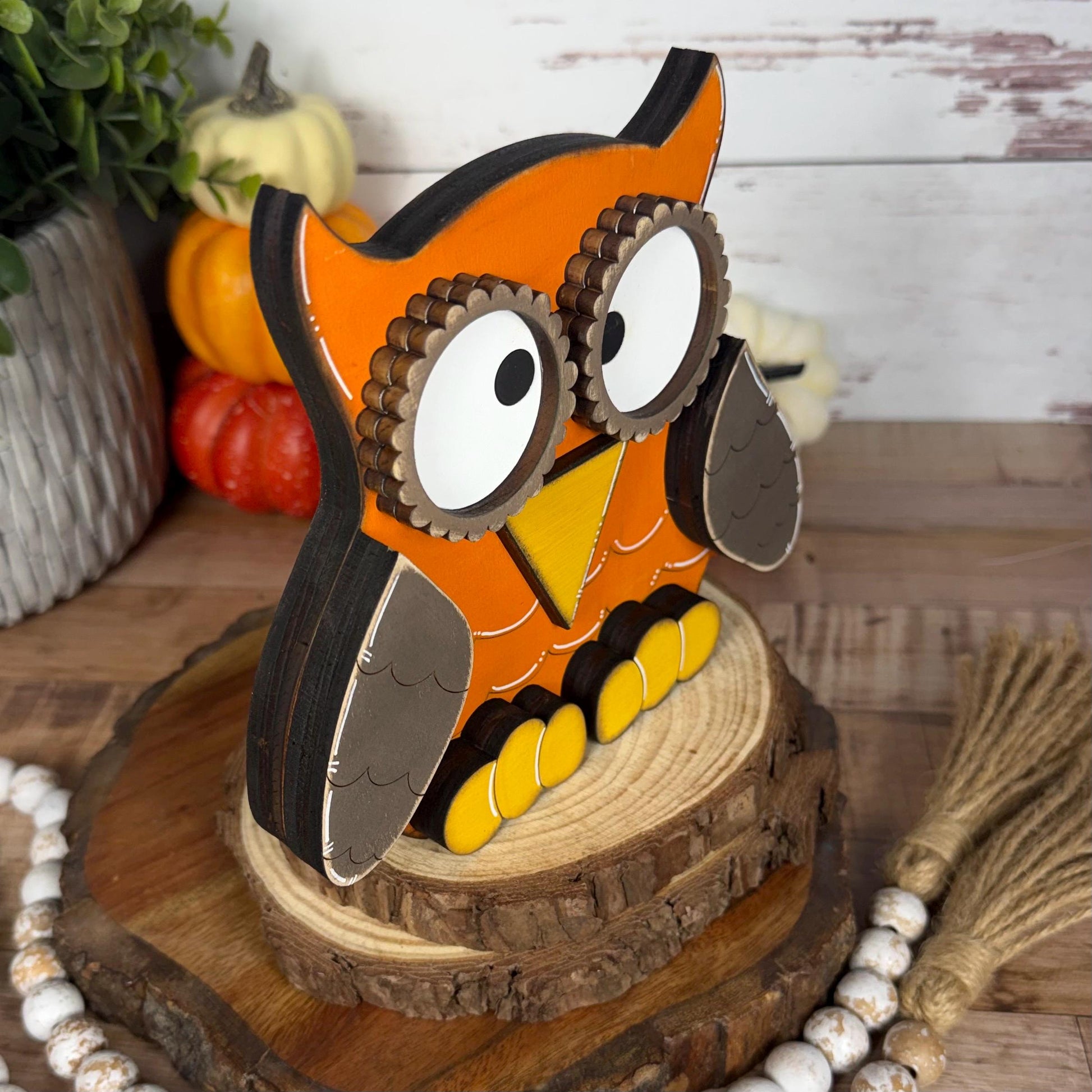 Handcrafted Wooden Owl Shelf Sitter | Hand Painted Distressed Farmhouse Decor