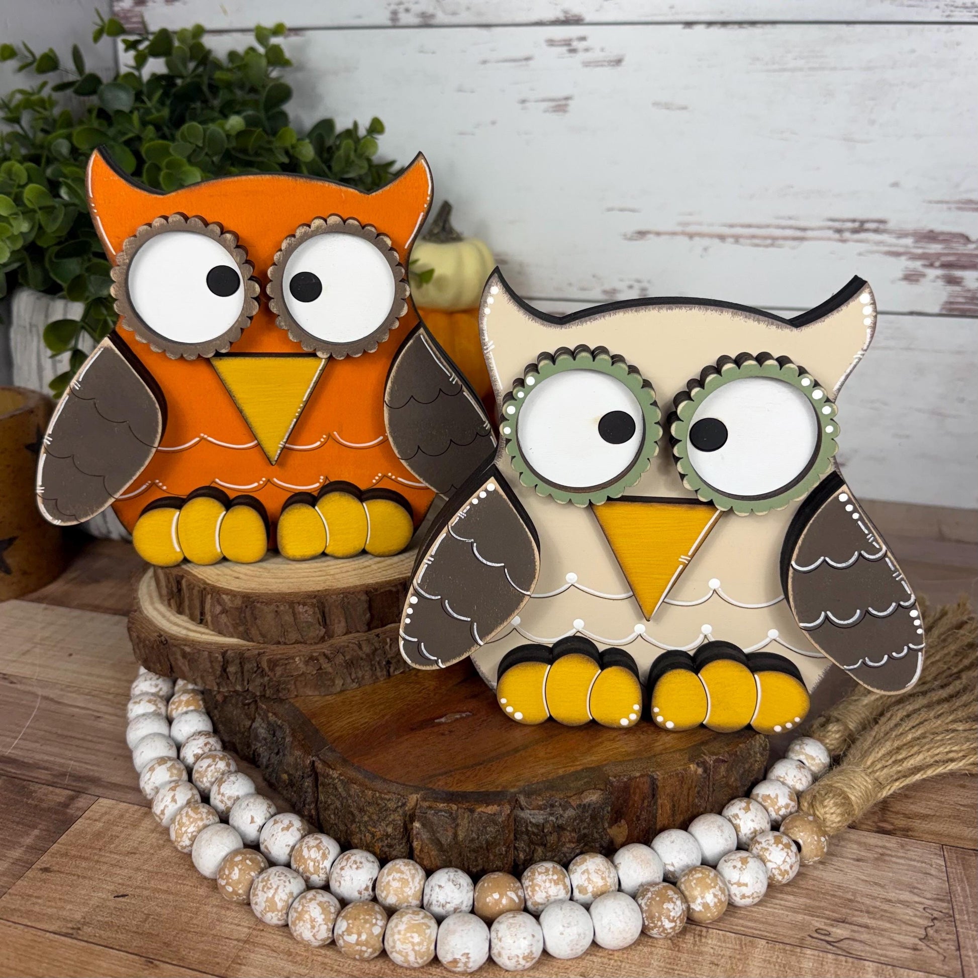 Handcrafted Wooden Owl Shelf Sitter | Hand Painted Distressed Farmhouse Decor