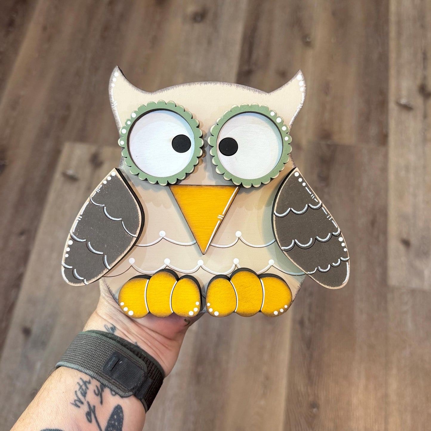 Handcrafted Wooden Owl Shelf Sitter | Hand Painted Distressed Farmhouse Decor