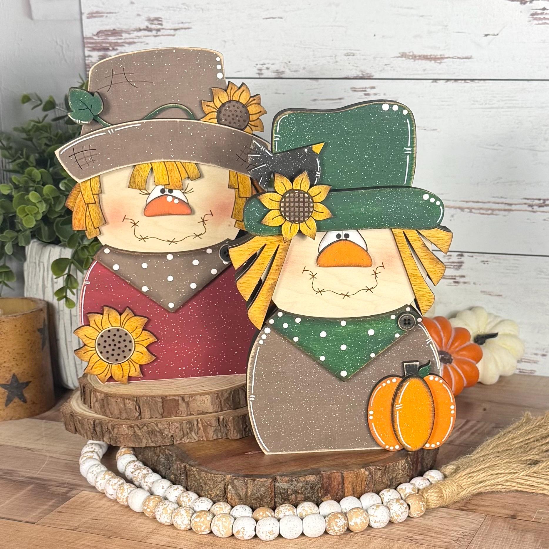 Charming Chunky Wooden Scarecrow Shelf Sitter for Fall Farmhouse Vibes