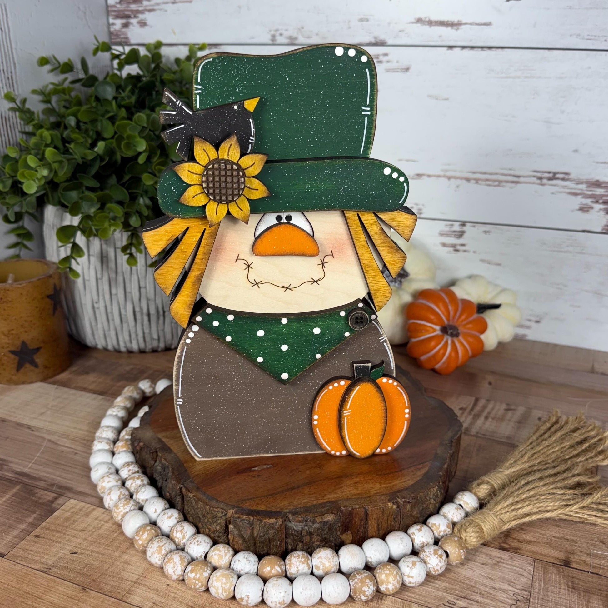 Charming Chunky Wooden Scarecrow Shelf Sitter for Fall Farmhouse Vibes