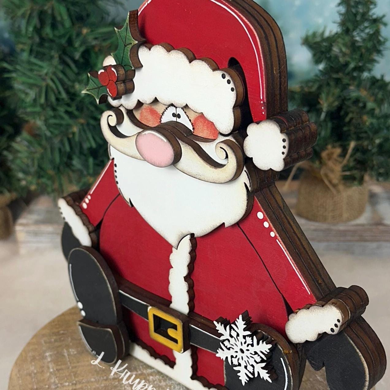 Hand Painted Santa Shelf Sitter, Chunky Wooden Christmas Decor, Santa Claus Figurine