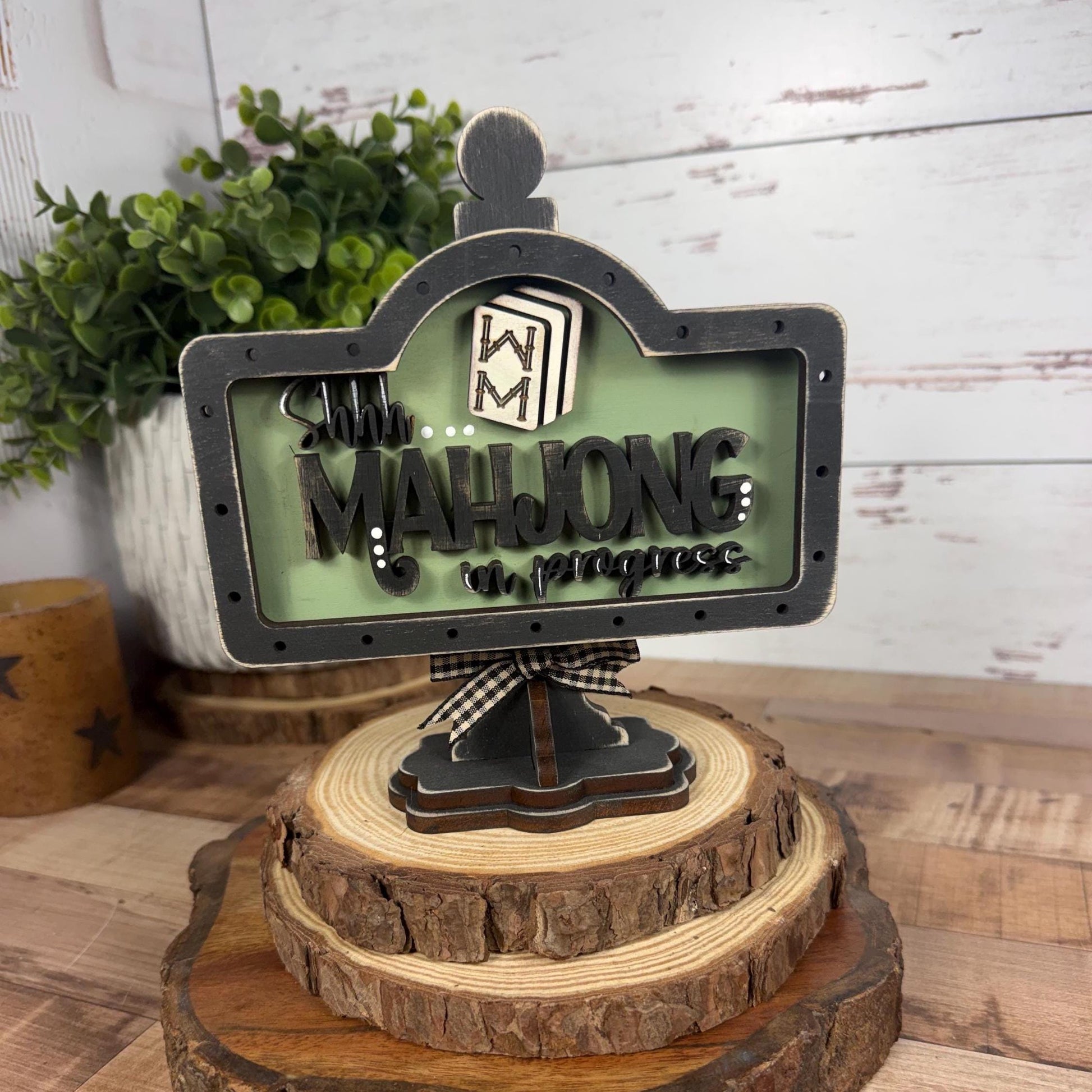 Mahjong Mini Sign | Shhh… Mahjong in Progress | Rustic Wood Game Room Decor