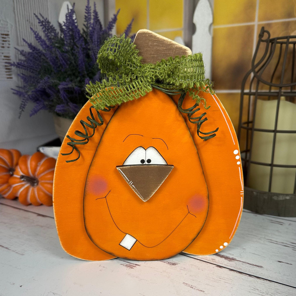 Hand-Painted Wooden Pumpkins with Faces – Rustic Fall Shelf Decor
