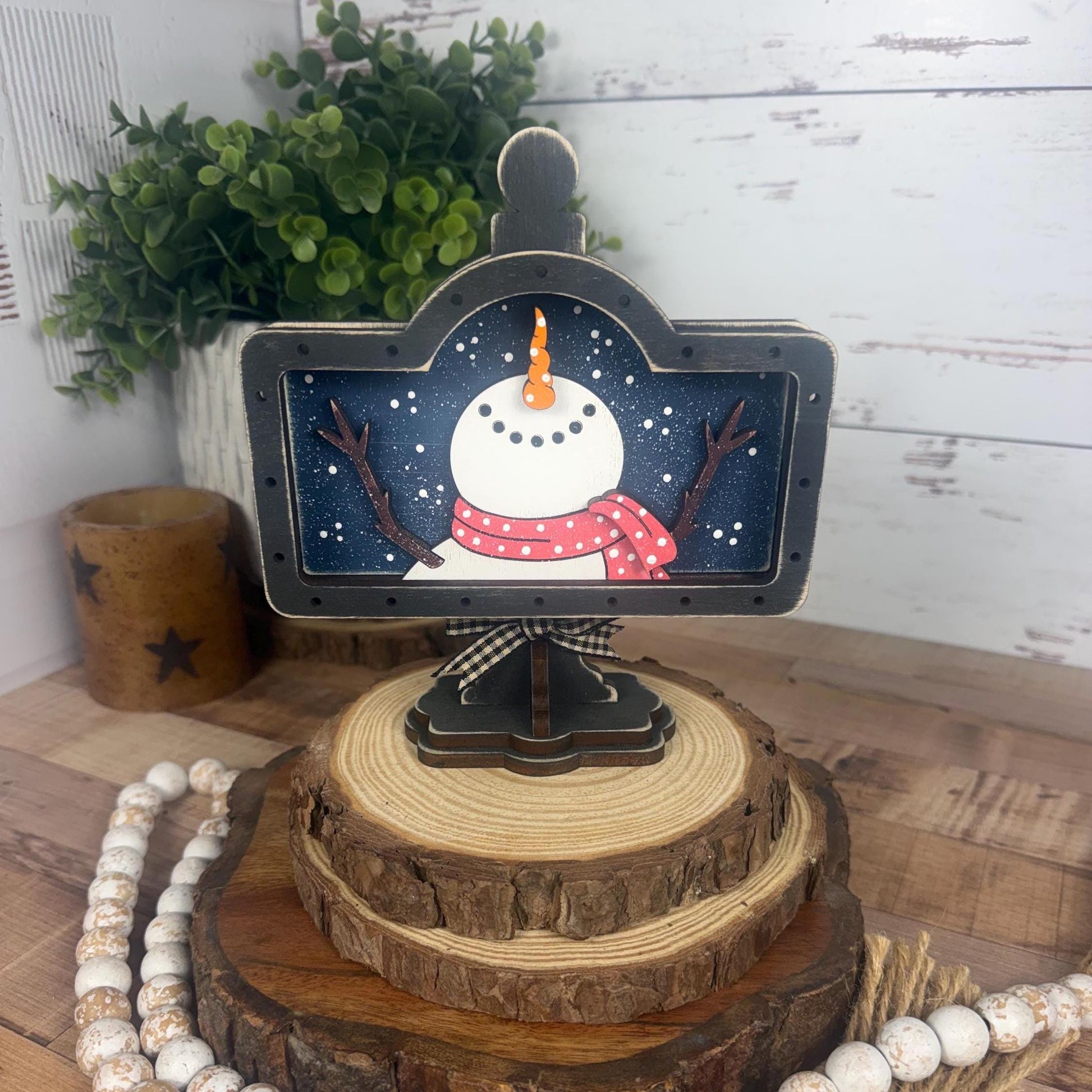 Snowman Mini Sign Insert or Base Set – Rustic Winter Shelf Decor