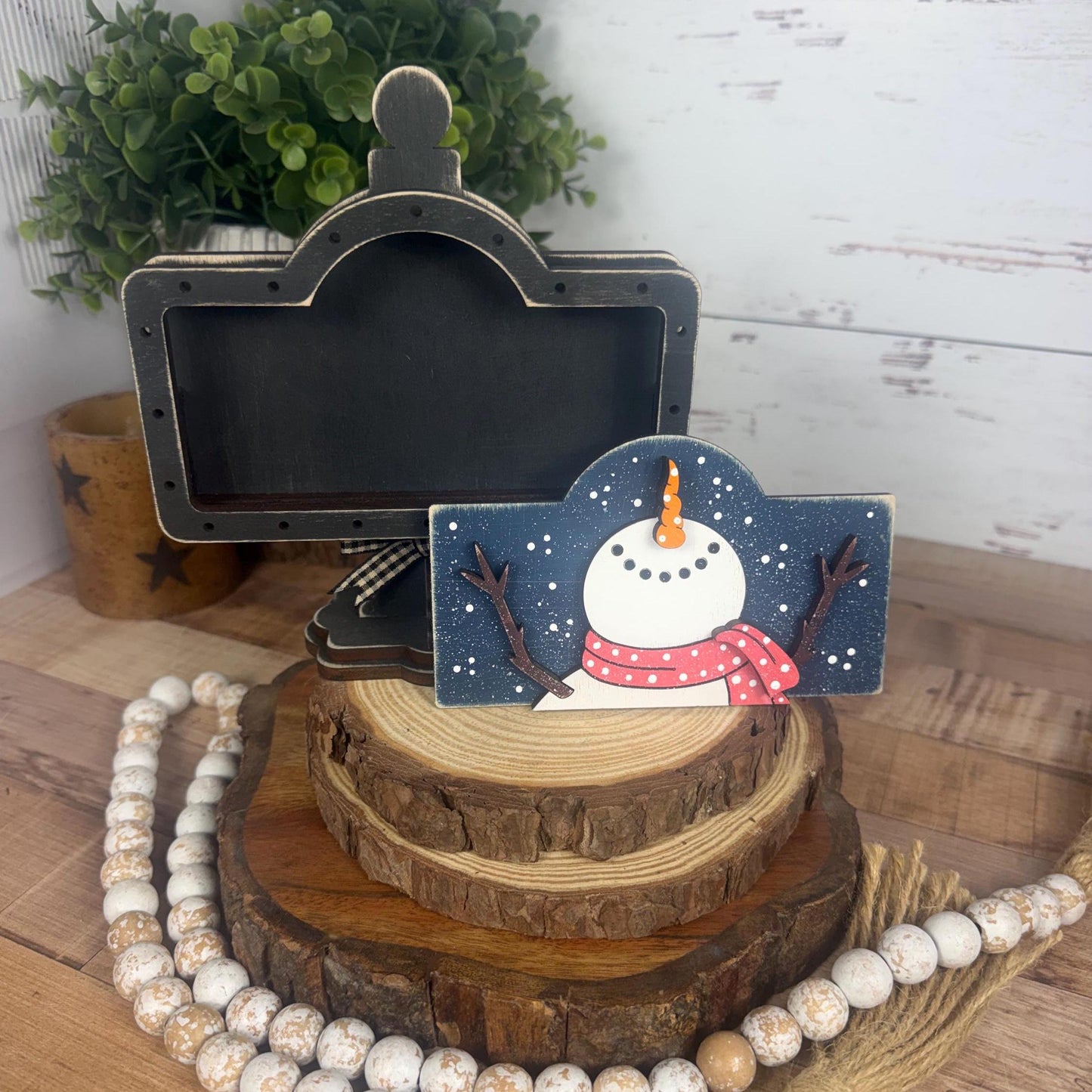 Snowman Mini Sign Insert or Base Set – Rustic Winter Shelf Decor