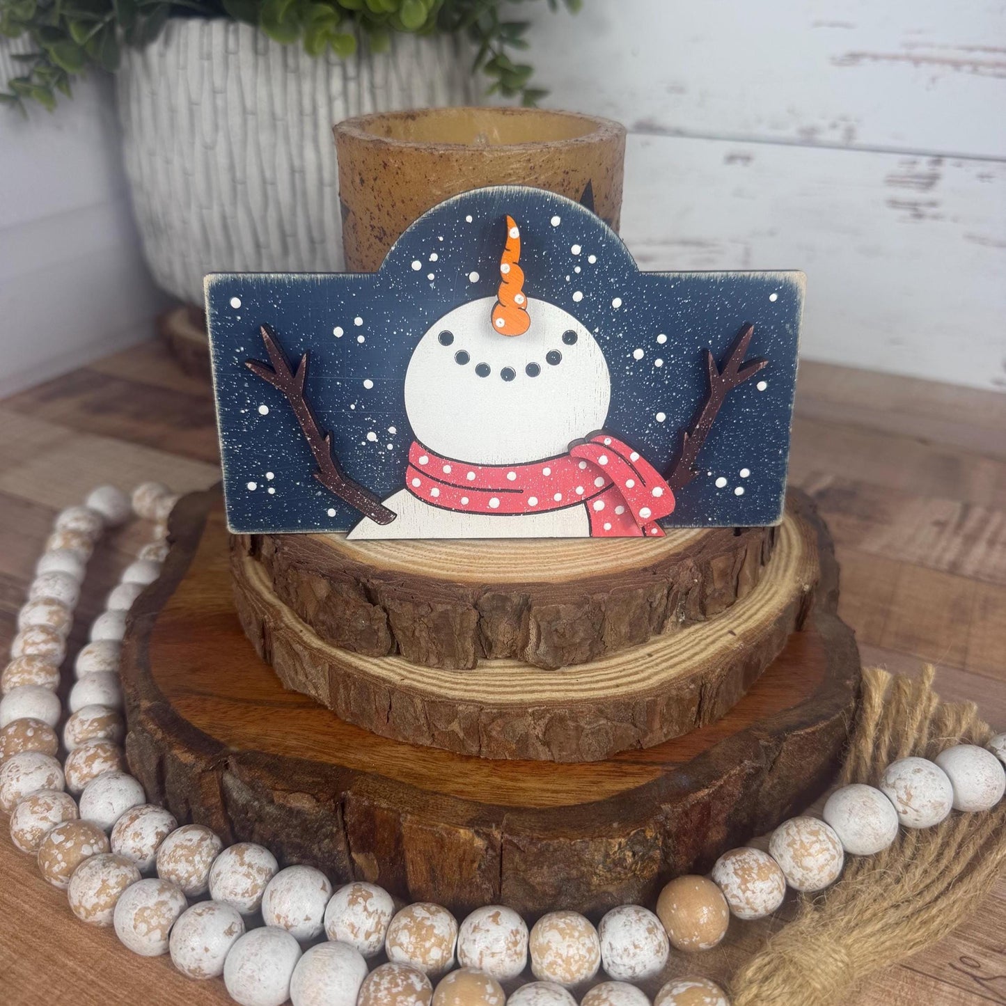 Snowman Mini Sign Insert or Base Set – Rustic Winter Shelf Decor