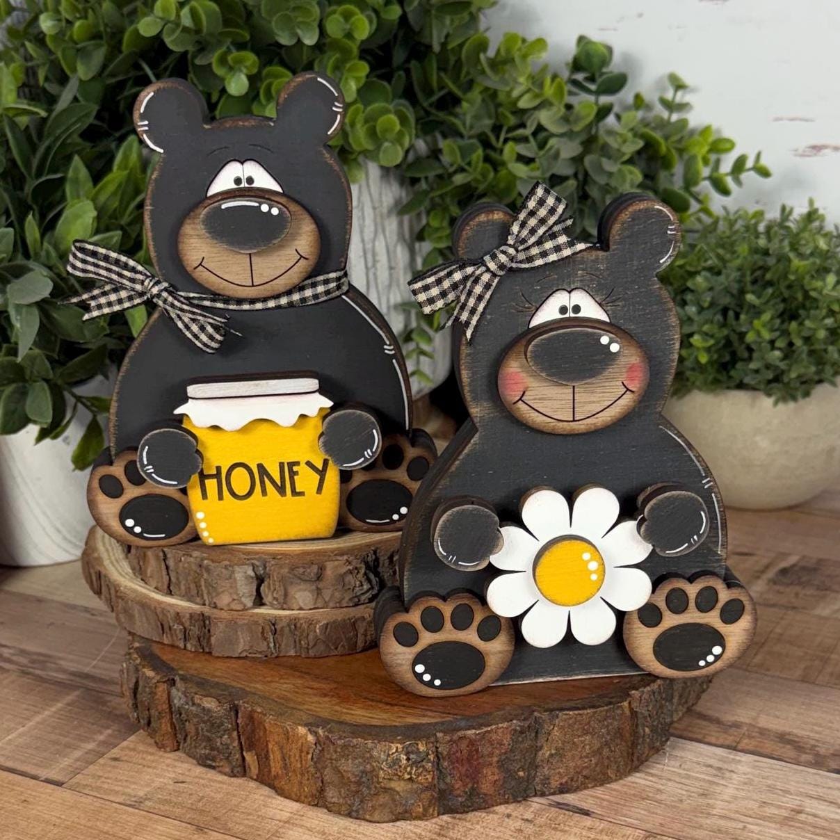 Interchangeable Black Bear Shelf Sitter, Wooden Bear Decor