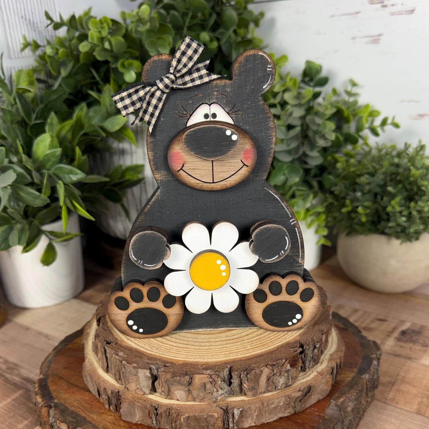 Interchangeable Black Bear Shelf Sitter, Wooden Bear Decor