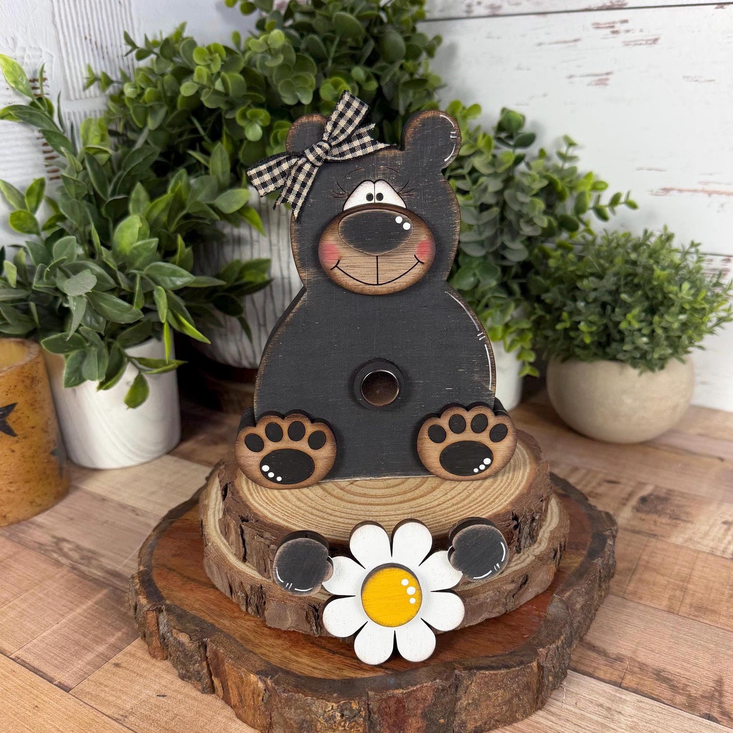Interchangeable Black Bear Shelf Sitter, Wooden Bear Decor