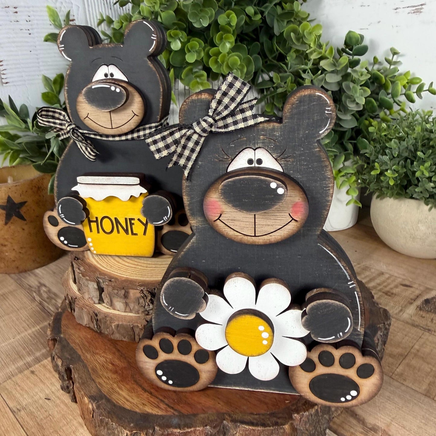 Interchangeable Black Bear Shelf Sitter, Wooden Bear Decor