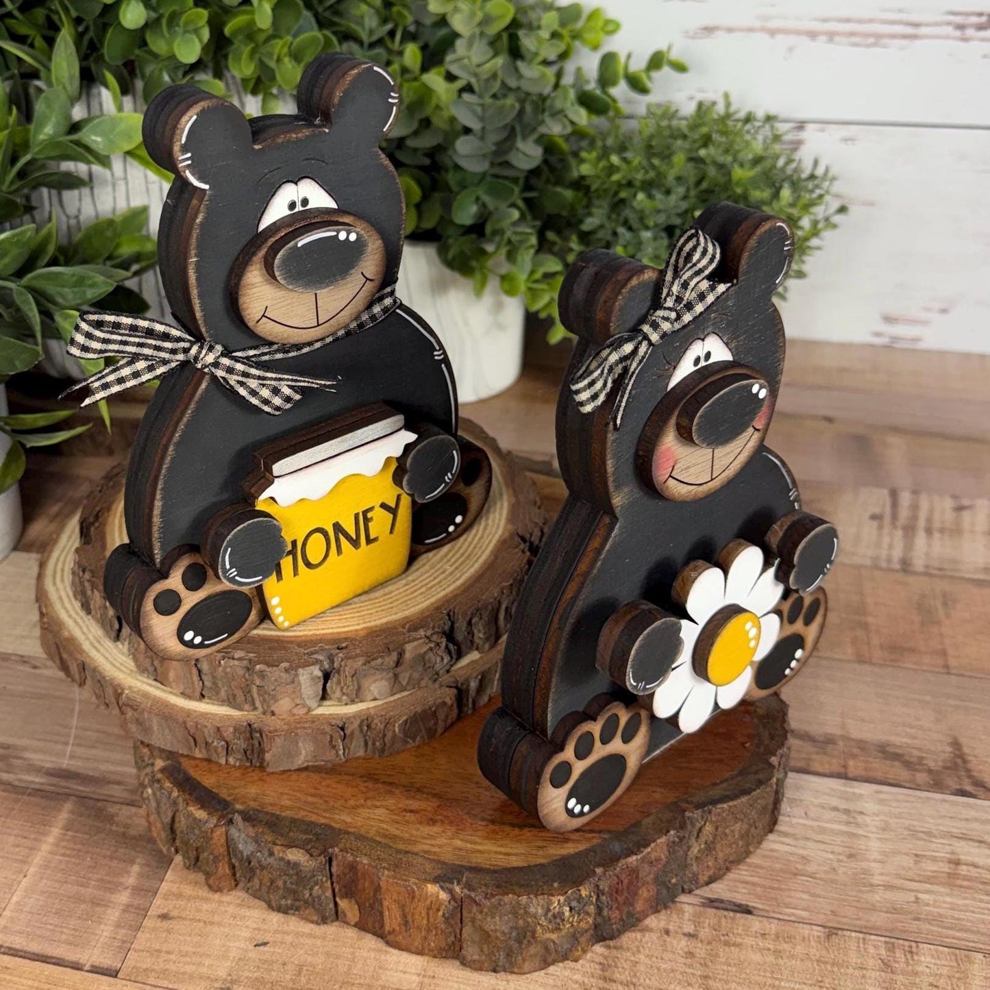 Interchangeable Black Bear Shelf Sitter, Wooden Bear Decor