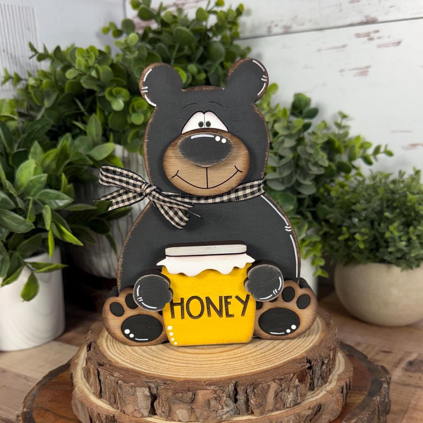 Interchangeable Black Bear Shelf Sitter, Wooden Bear Decor