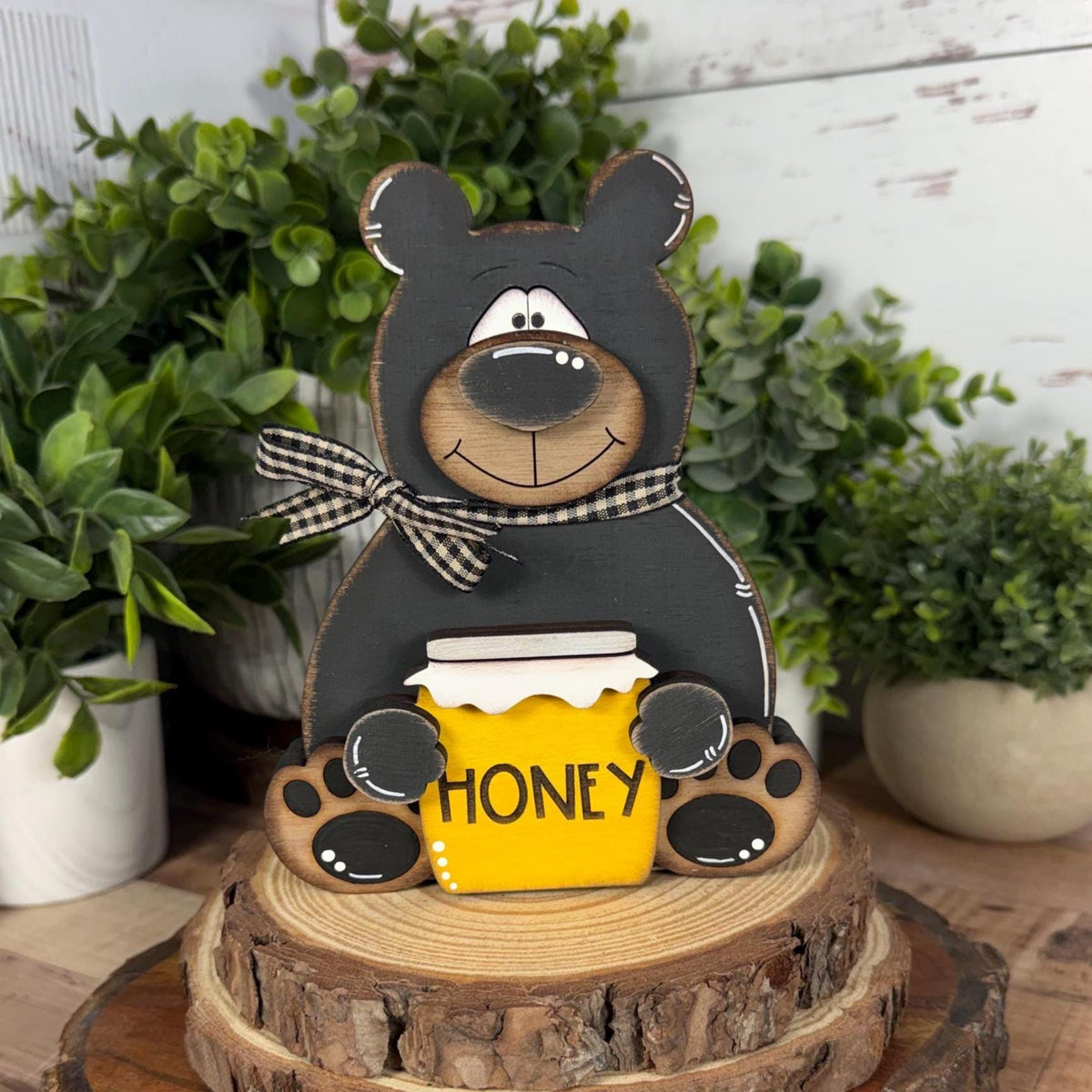 Interchangeable Black Bear Shelf Sitter, Wooden Bear Decor