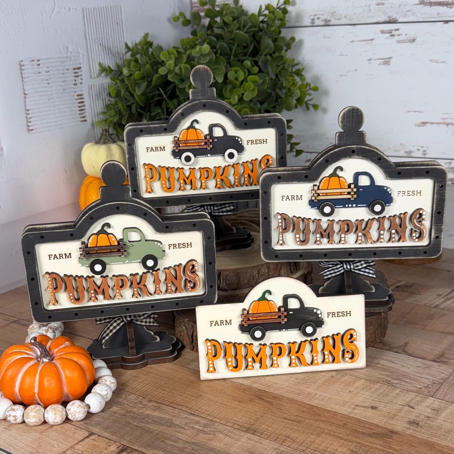 Farmhouse Pumpkin Mini Interchangeable Sign - Rustic Fall Tiered Tray Decor
