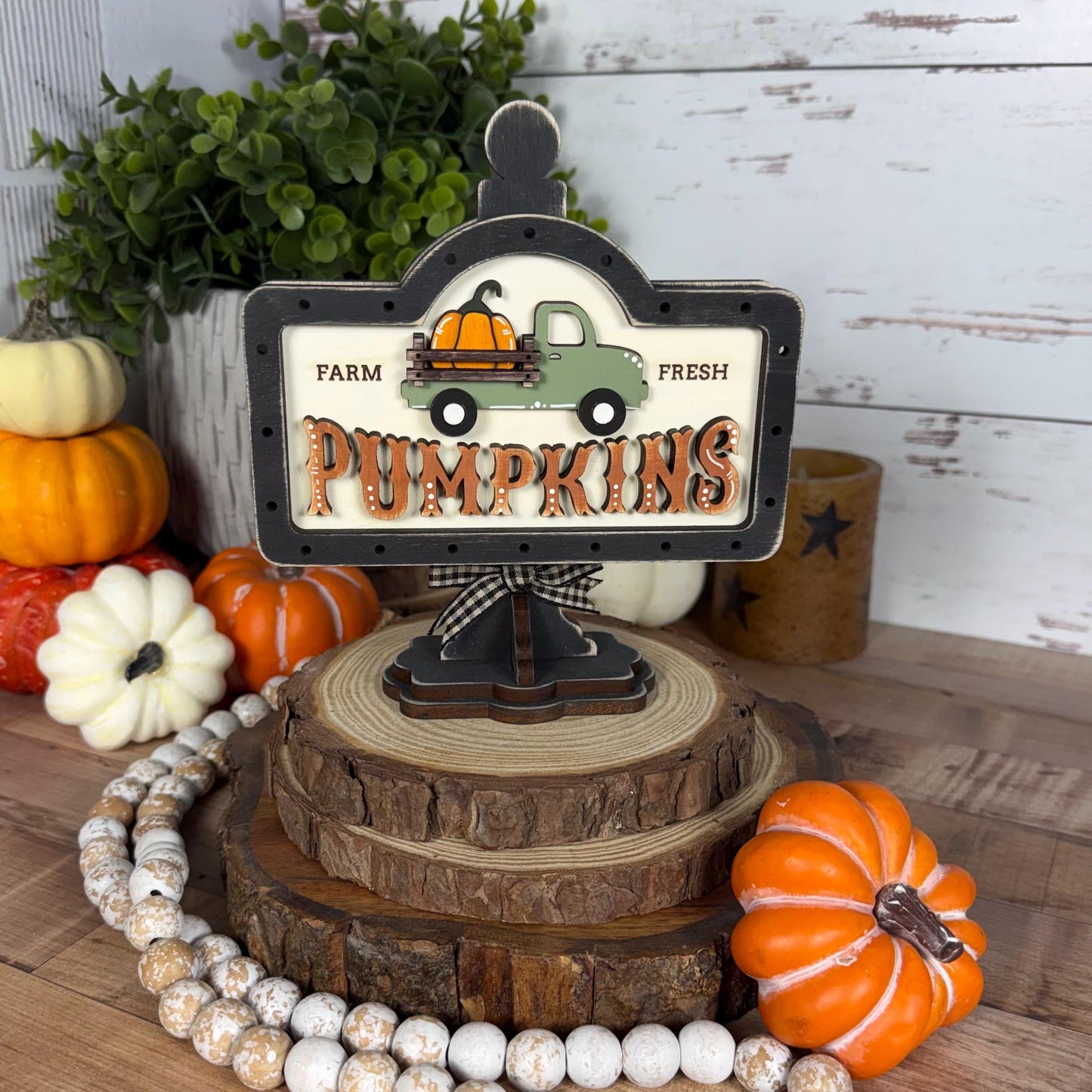 Farmhouse Pumpkin Mini Interchangeable Sign - Rustic Fall Tiered Tray Decor