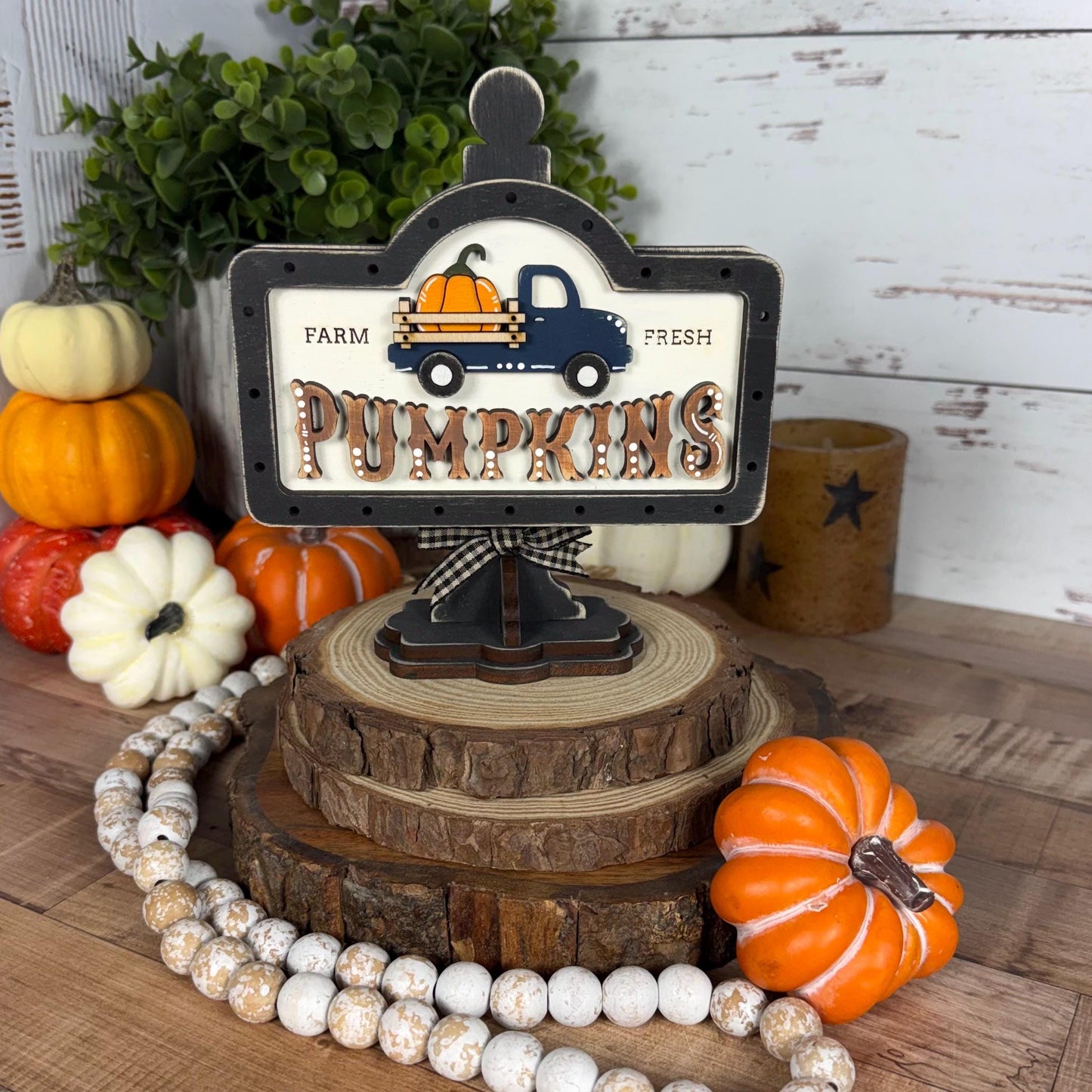 Farmhouse Pumpkin Mini Interchangeable Sign - Rustic Fall Tiered Tray Decor