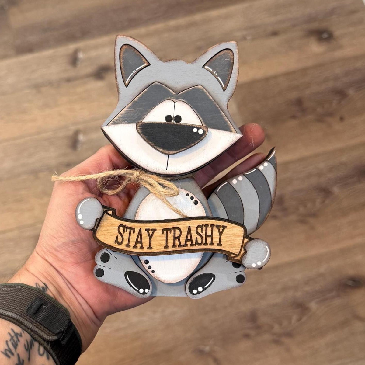 Interchangeable Raccoon Shelf Sitter, Hand Painted Wooden Woodland Decor