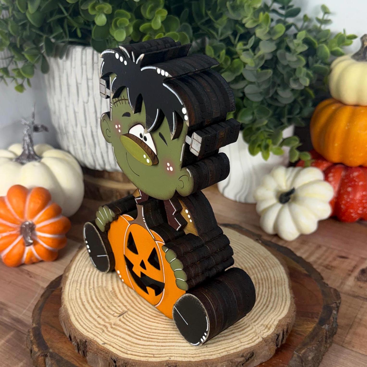 Hand Painted Frankenstein Shelf Sitter, Cute Halloween Monster Decor
