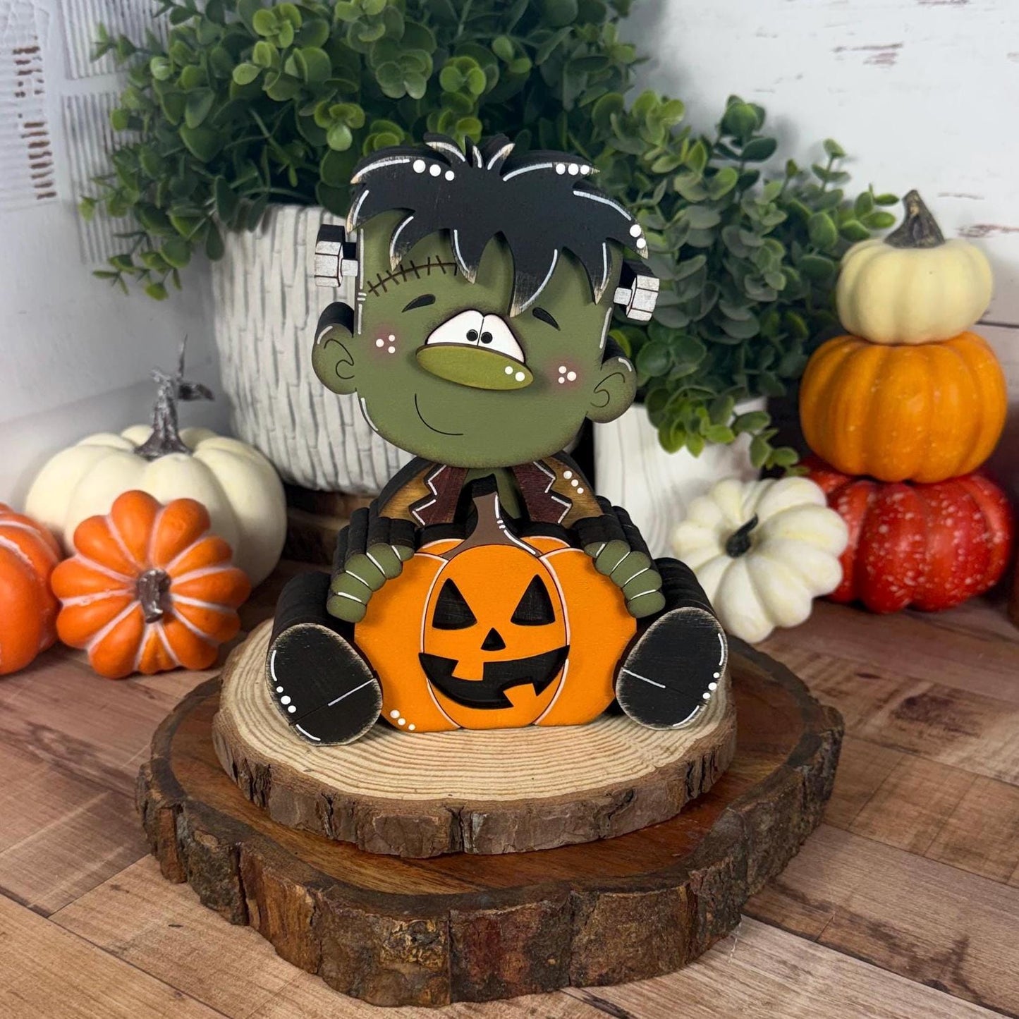 Hand Painted Frankenstein Shelf Sitter, Cute Halloween Monster Decor