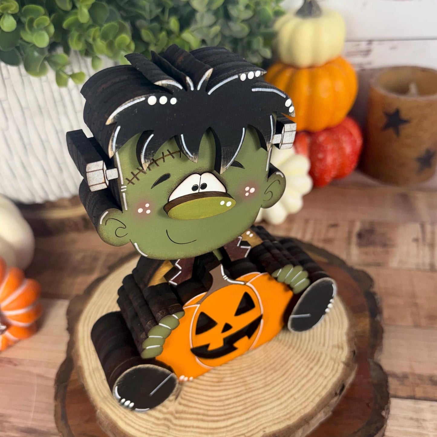Hand Painted Frankenstein Shelf Sitter, Cute Halloween Monster Decor