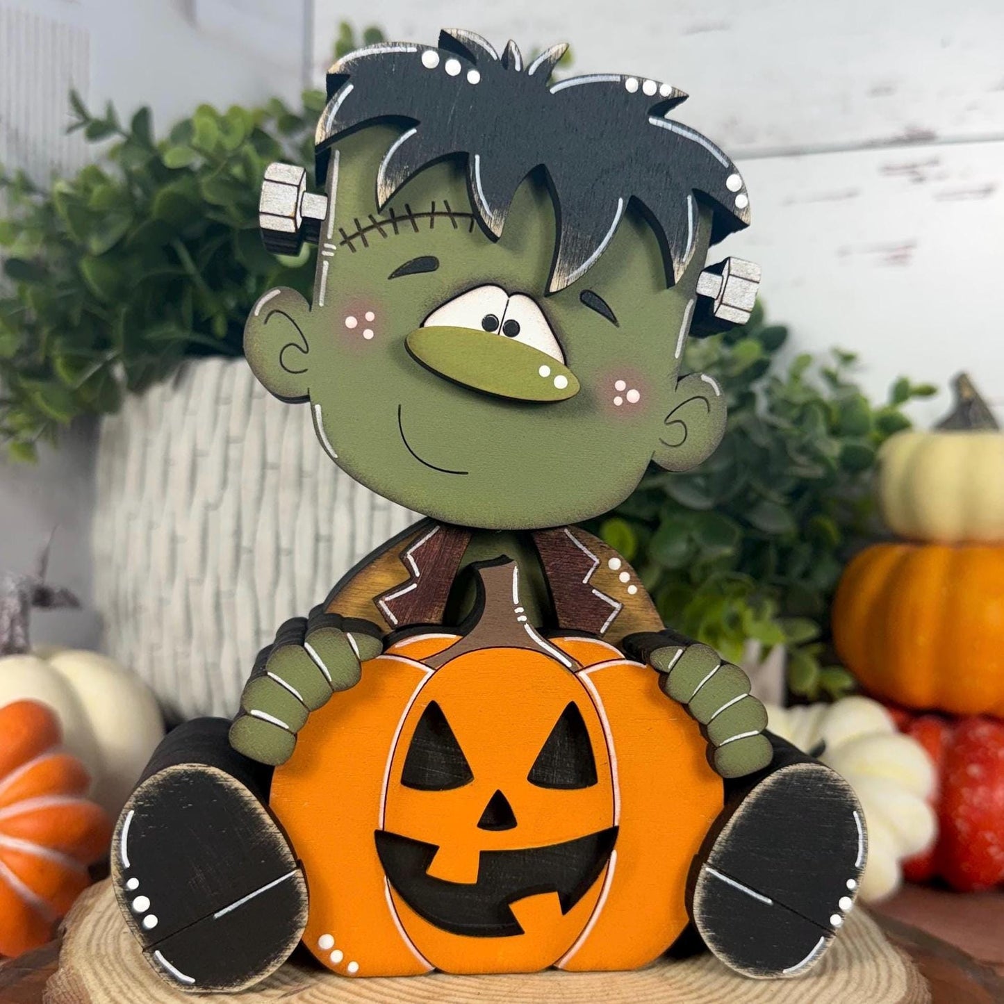 Hand Painted Frankenstein Shelf Sitter, Cute Halloween Monster Decor