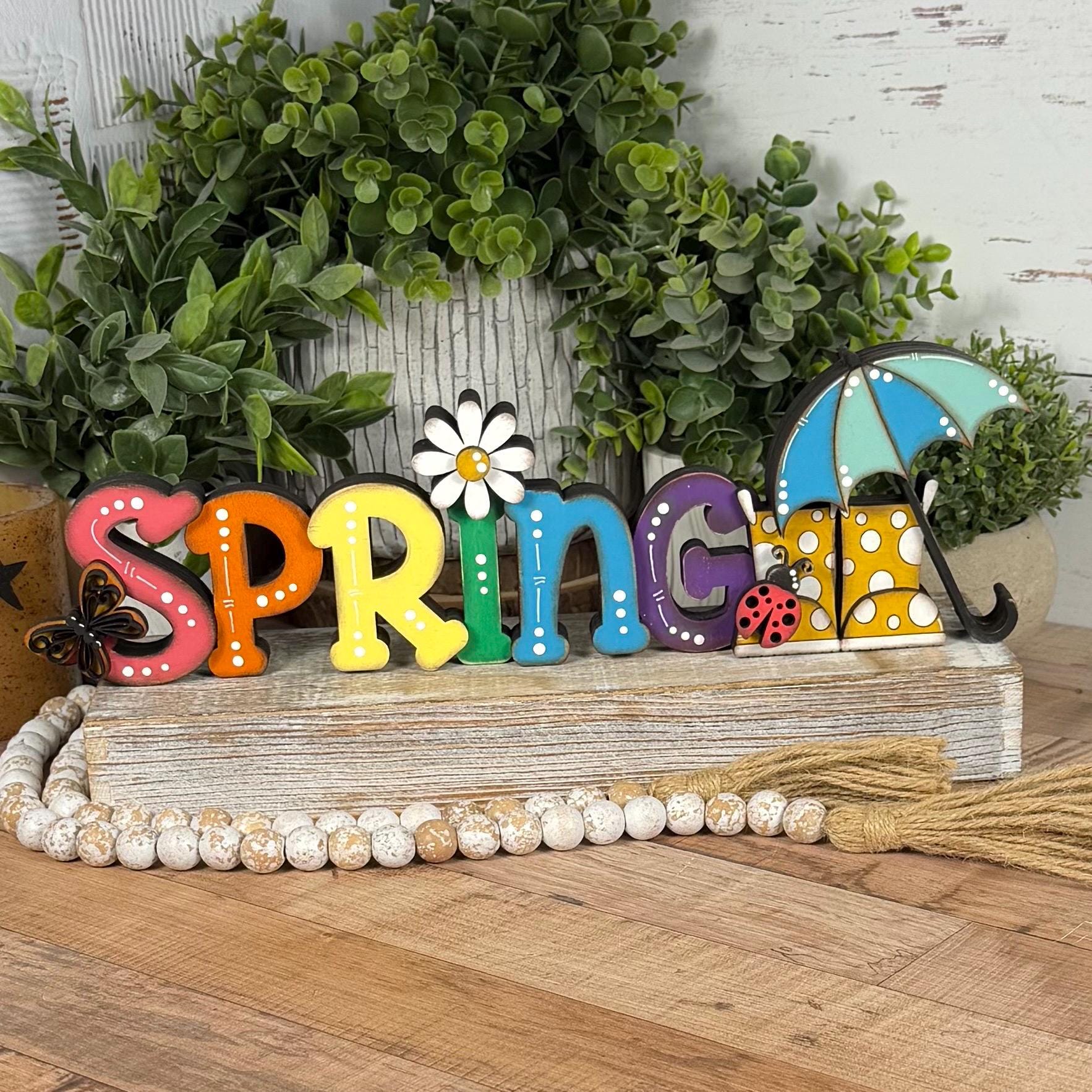 Spring Wooden Shelf Sitter – Hand-Painted Layered Spring Decor