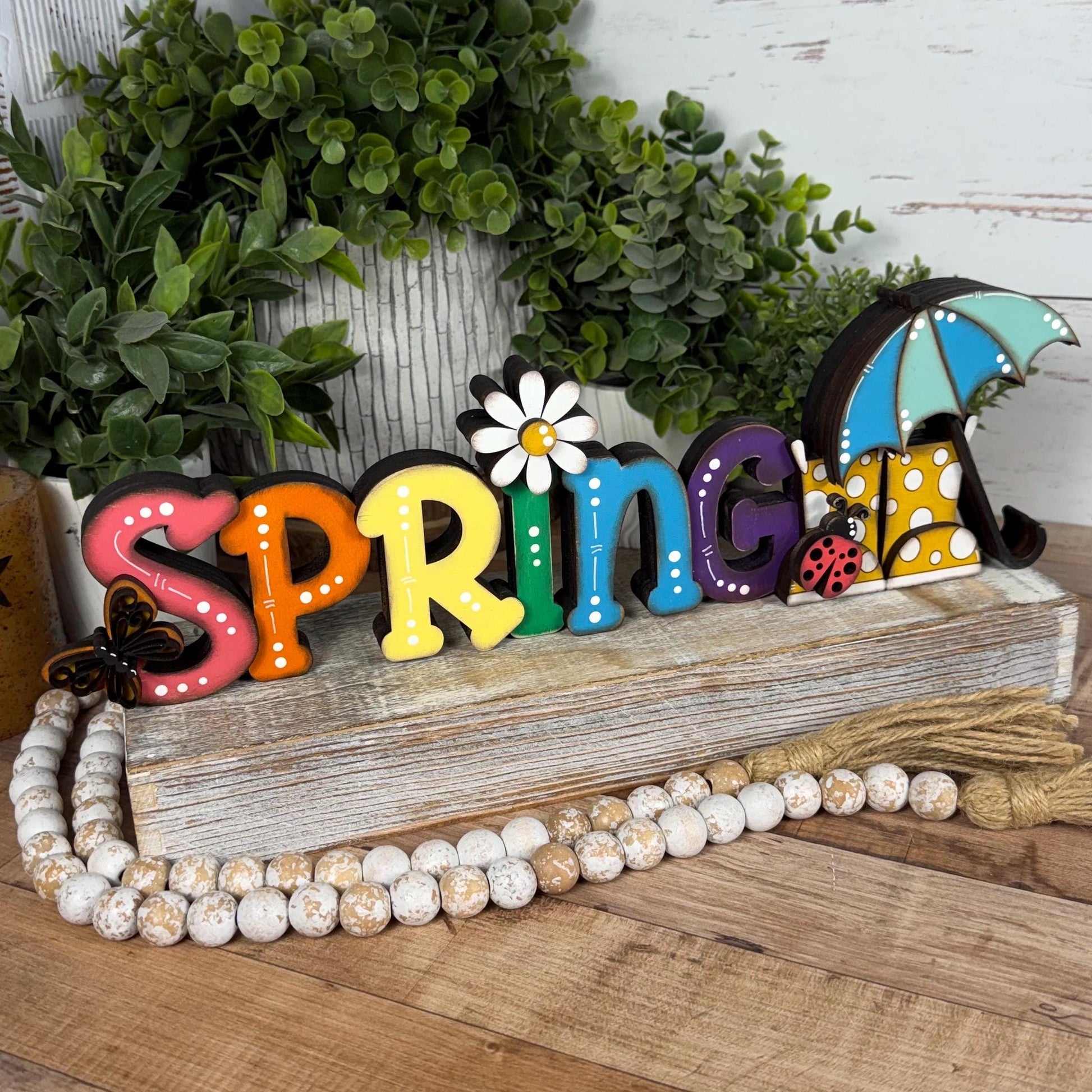 Spring Wooden Shelf Sitter – Hand-Painted Layered Spring Decor