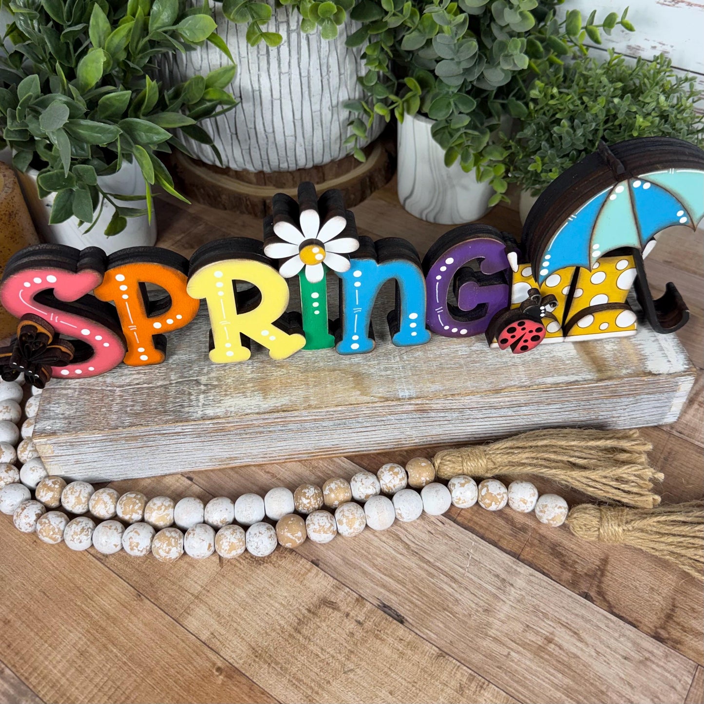 Spring Wooden Shelf Sitter – Hand-Painted Layered Spring Decor