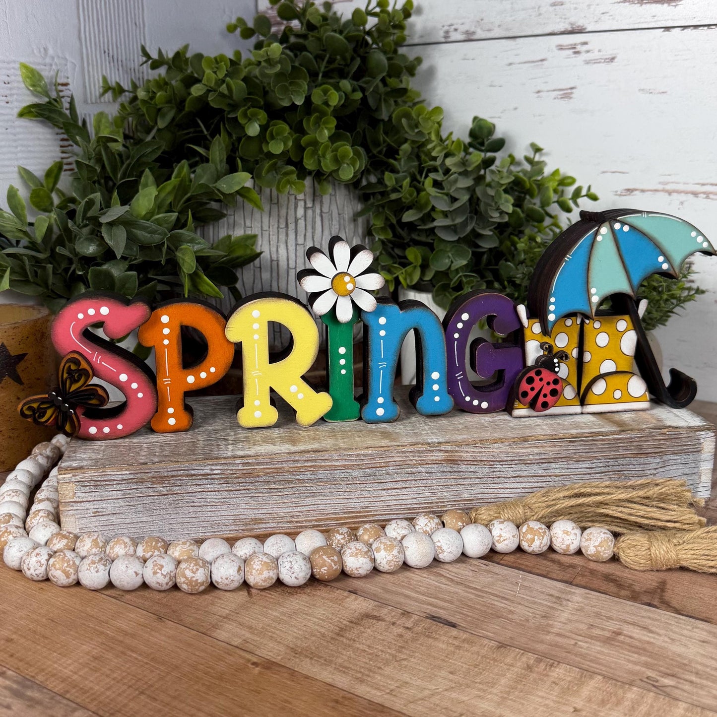 Spring Wooden Shelf Sitter – Hand-Painted Layered Spring Decor