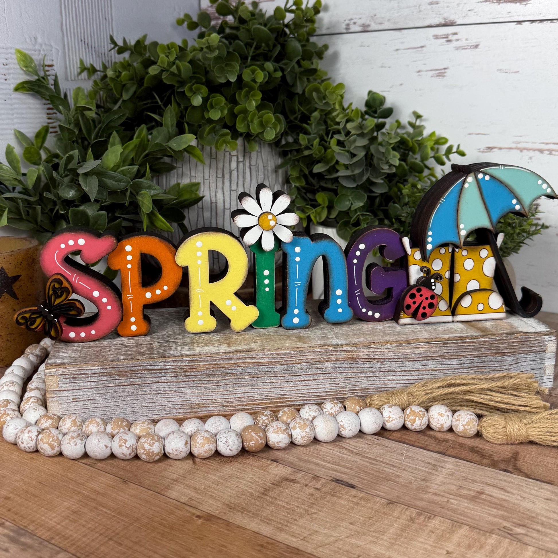 Spring Wooden Shelf Sitter – Hand-Painted Layered Spring Decor