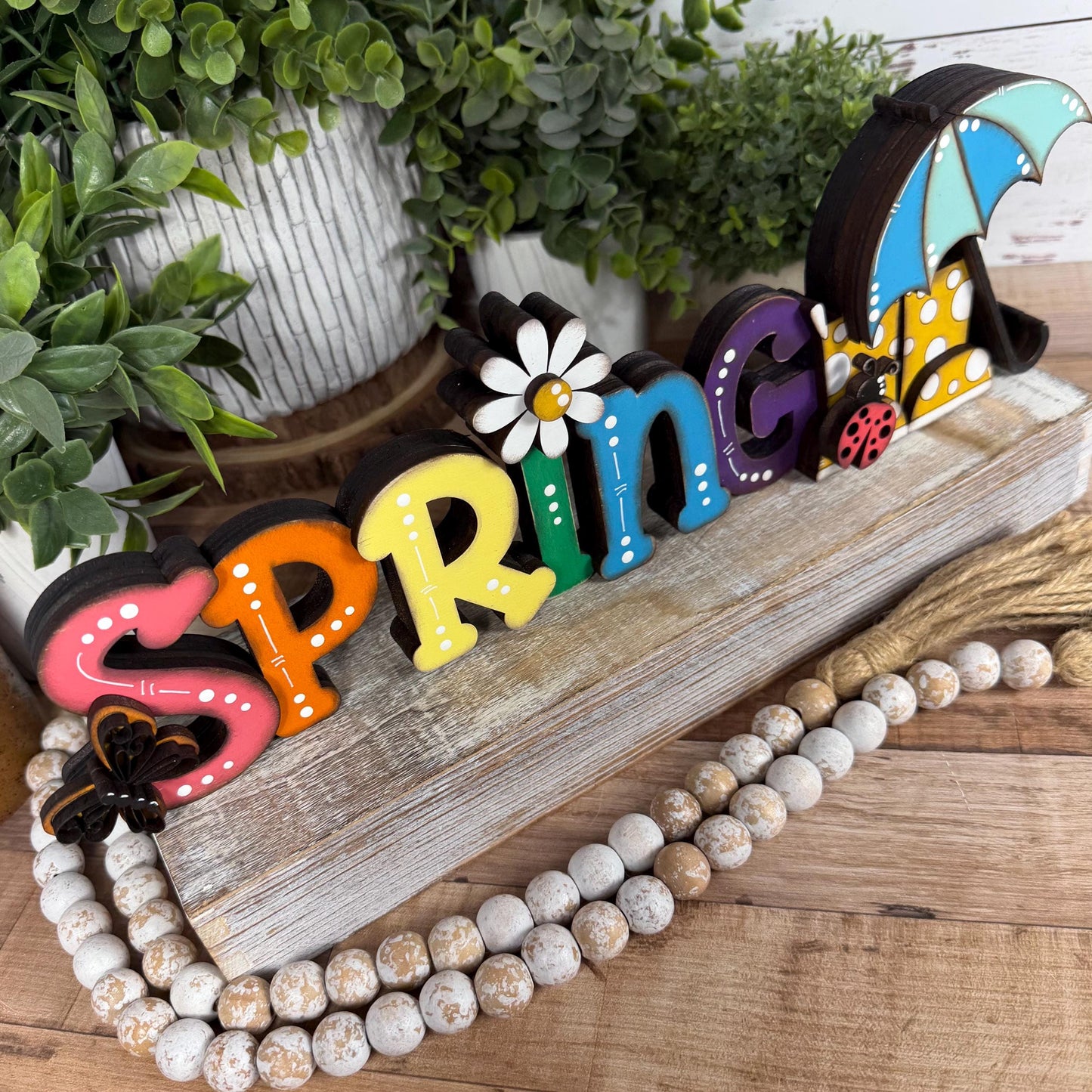 Spring Wooden Shelf Sitter – Hand-Painted Layered Spring Decor