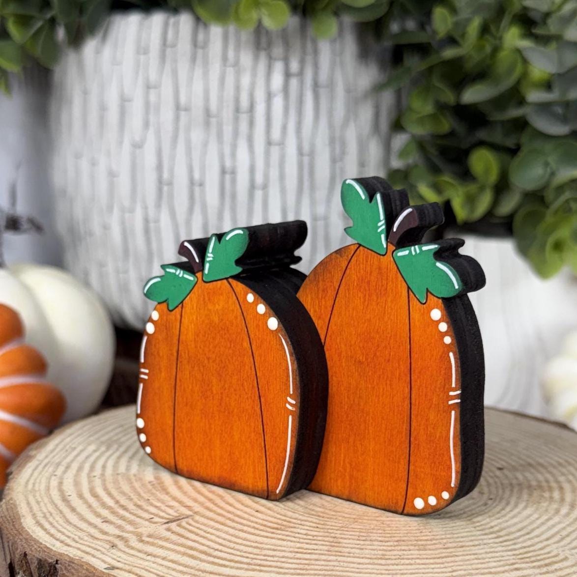 Hand Painted Mini Wood Pumpkin, Rustic Fall Shelf Decor