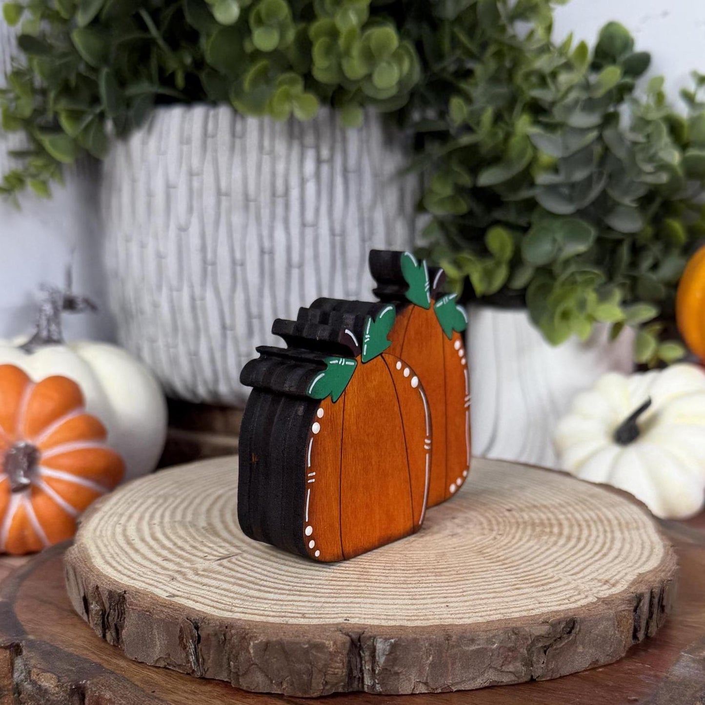 Hand Painted Mini Wood Pumpkin, Rustic Fall Shelf Decor