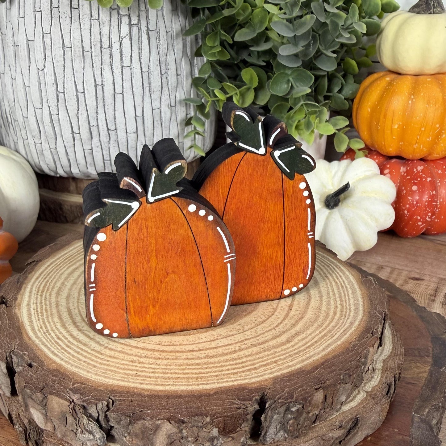 Hand Painted Mini Wood Pumpkin, Rustic Fall Shelf Decor