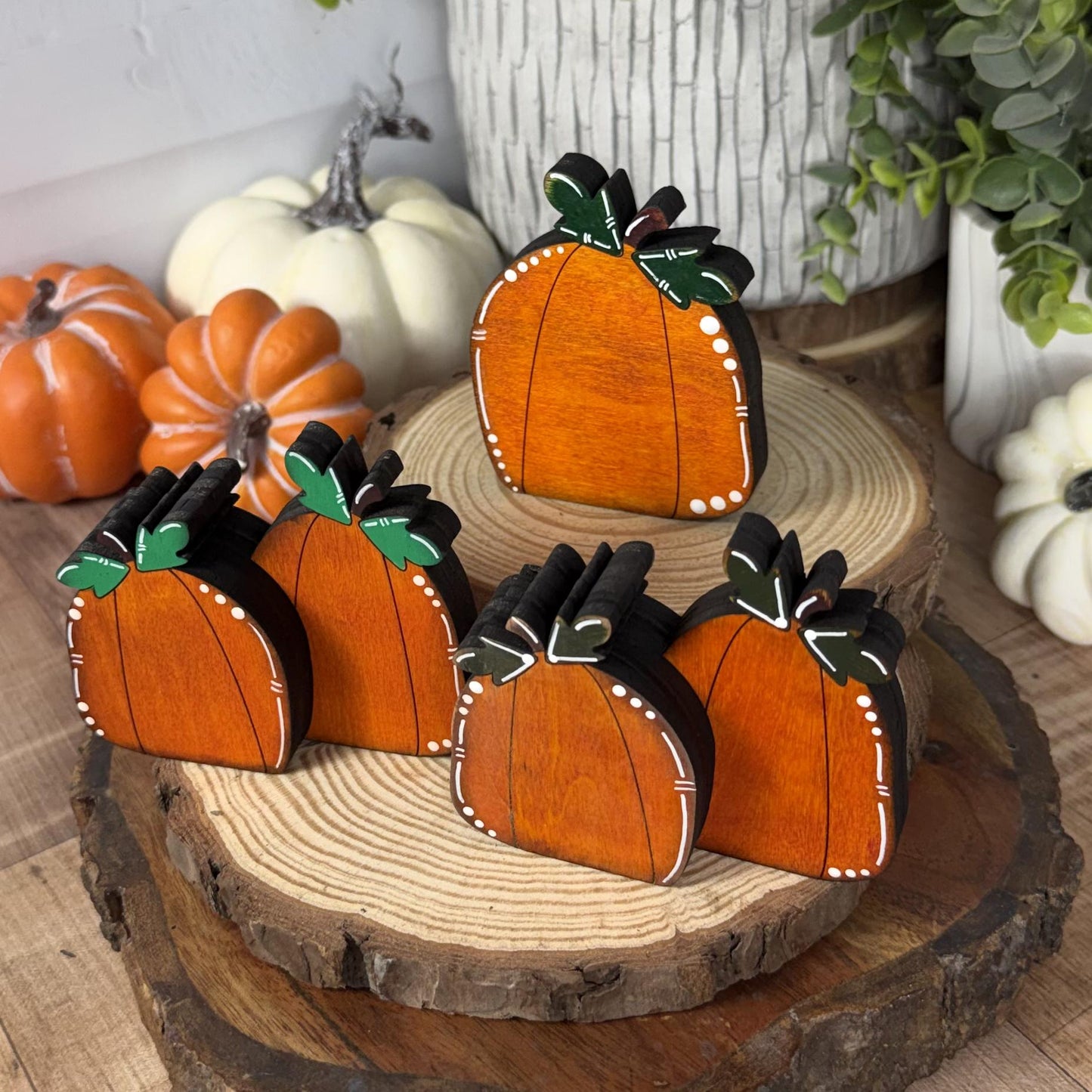 Hand Painted Mini Wood Pumpkin, Rustic Fall Shelf Decor