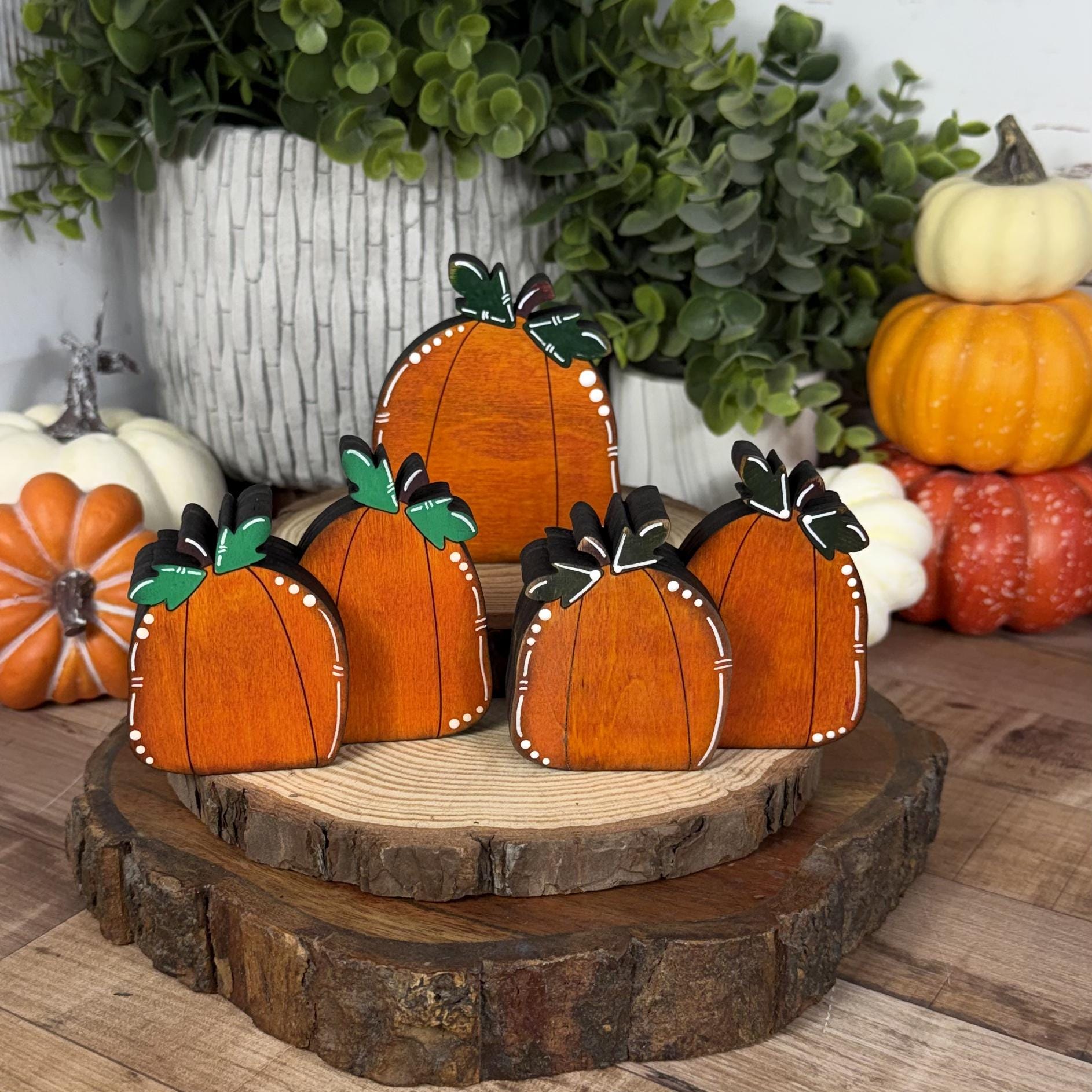 Hand Painted Mini Wood Pumpkin, Rustic Fall Shelf Decor